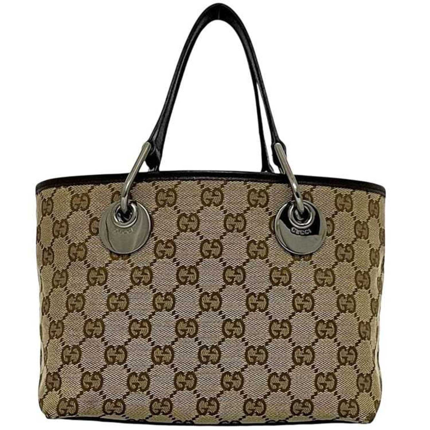 Gucci Mini Handbag Beige Brown Canvas Leather 002058 Tote Bag GG Men's