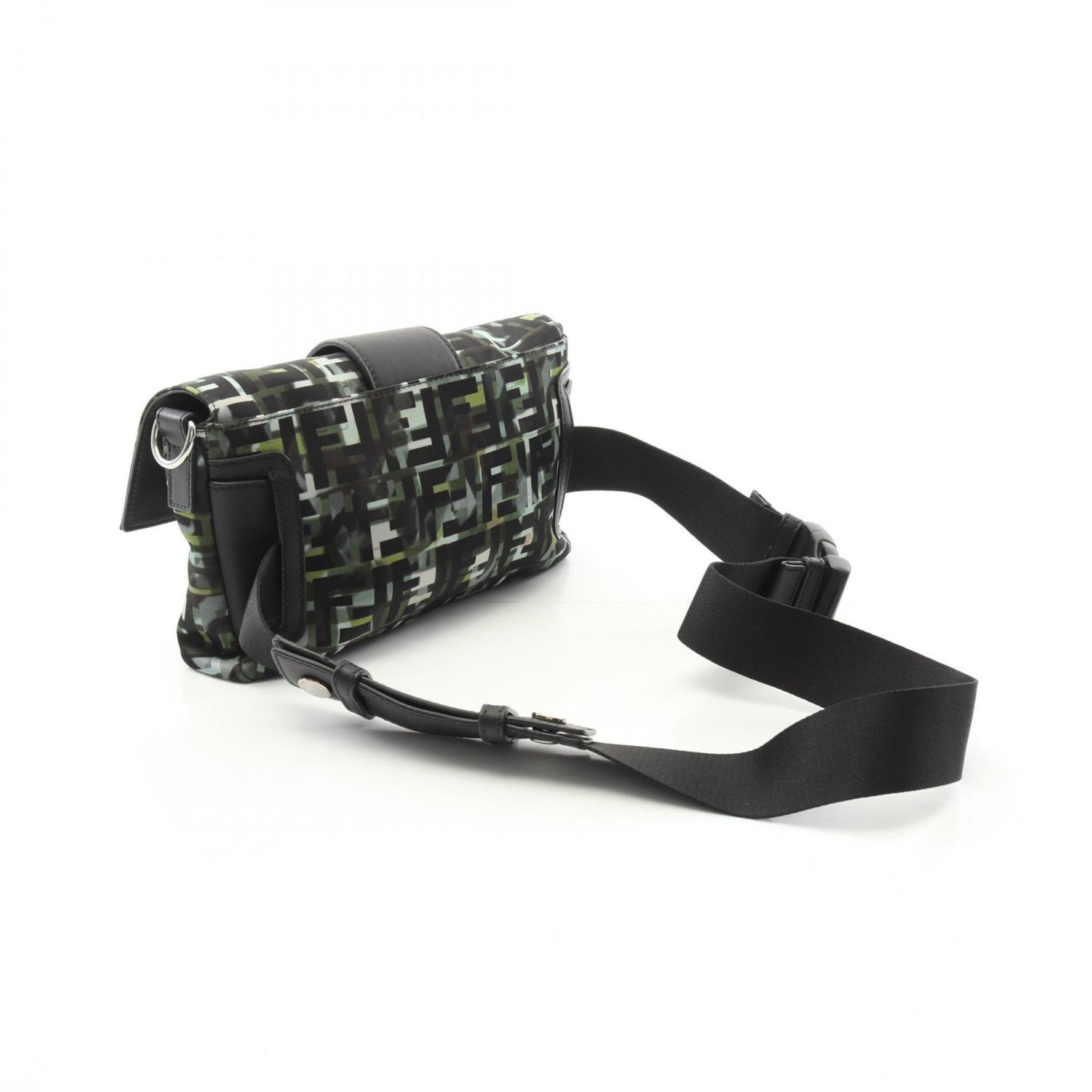 Fendi Mamma Bucket Zucca Waist Bag, Nylon and Leather, Black Green