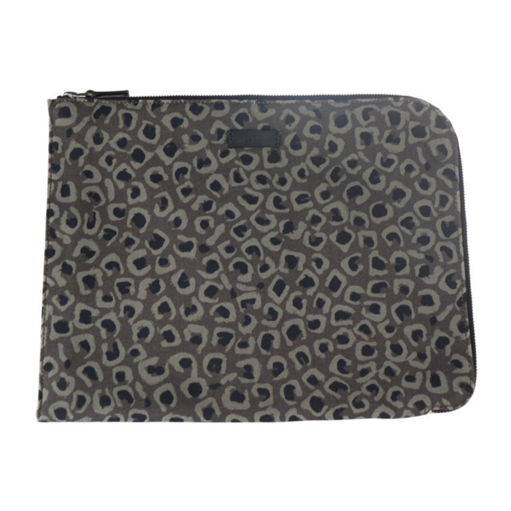 GUCCI Pouch Second Bag Canvas Clutch L-Shaped Leopard Print