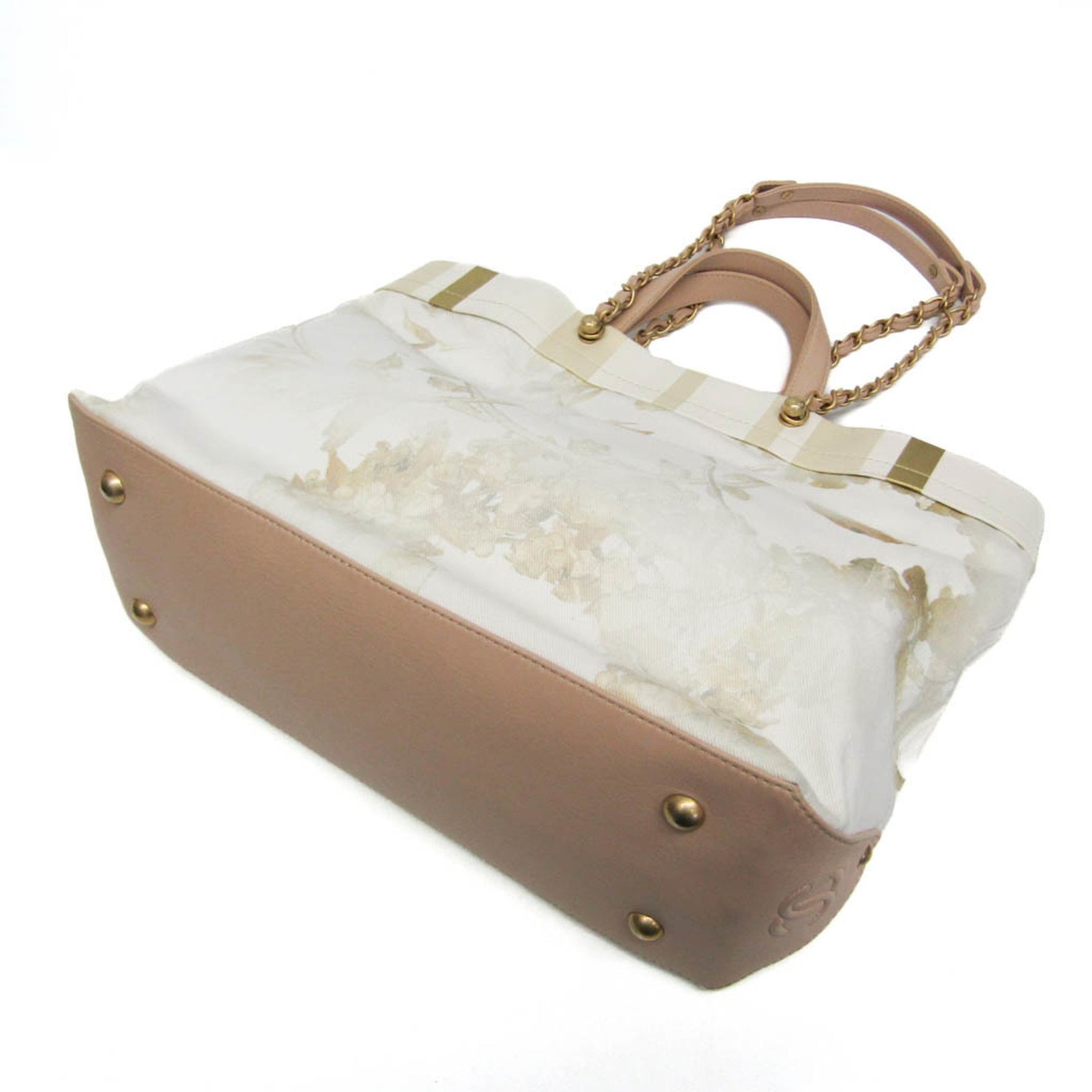Chanel Floral Canvas,Leather Handbag,Tote Bag Multi-color,Pink Beige