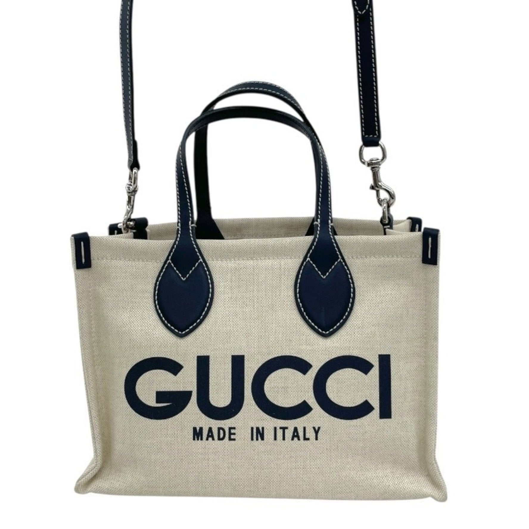GUCCI Print Mini Tote Canvas Handbag, Women's, 2-Way, with Pouch, Shoulder Strap, Navy