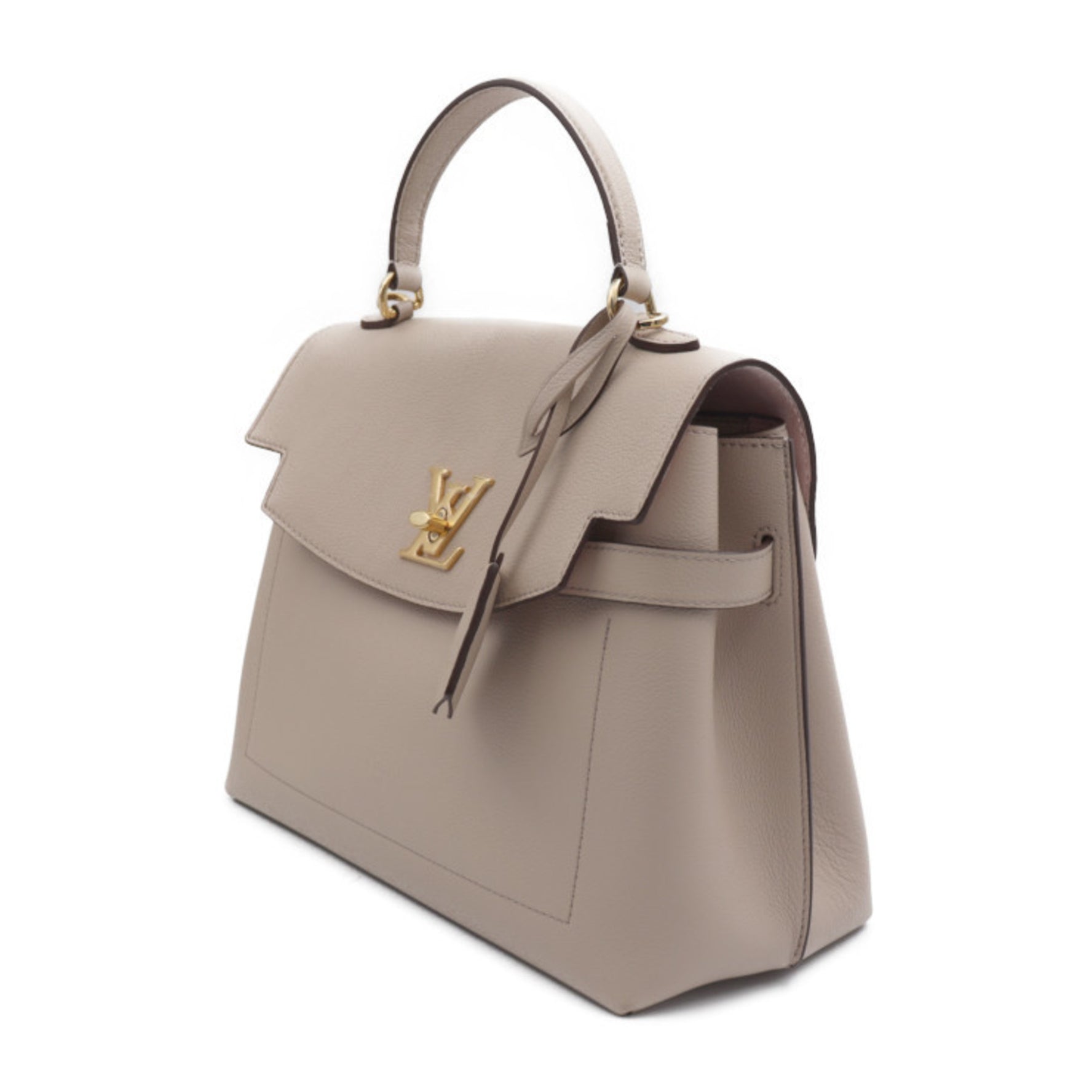 Louis Vuitton Lockme Ever MM Handbag Grained Calf Leather Greige Shoulder Bag Turn Lock