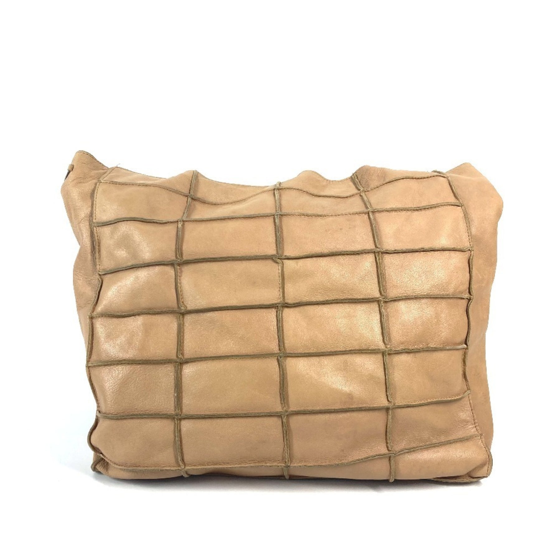 CHANEL Vintage Chocolate Bar Shoulder Tote Bag Leather Women's Beige