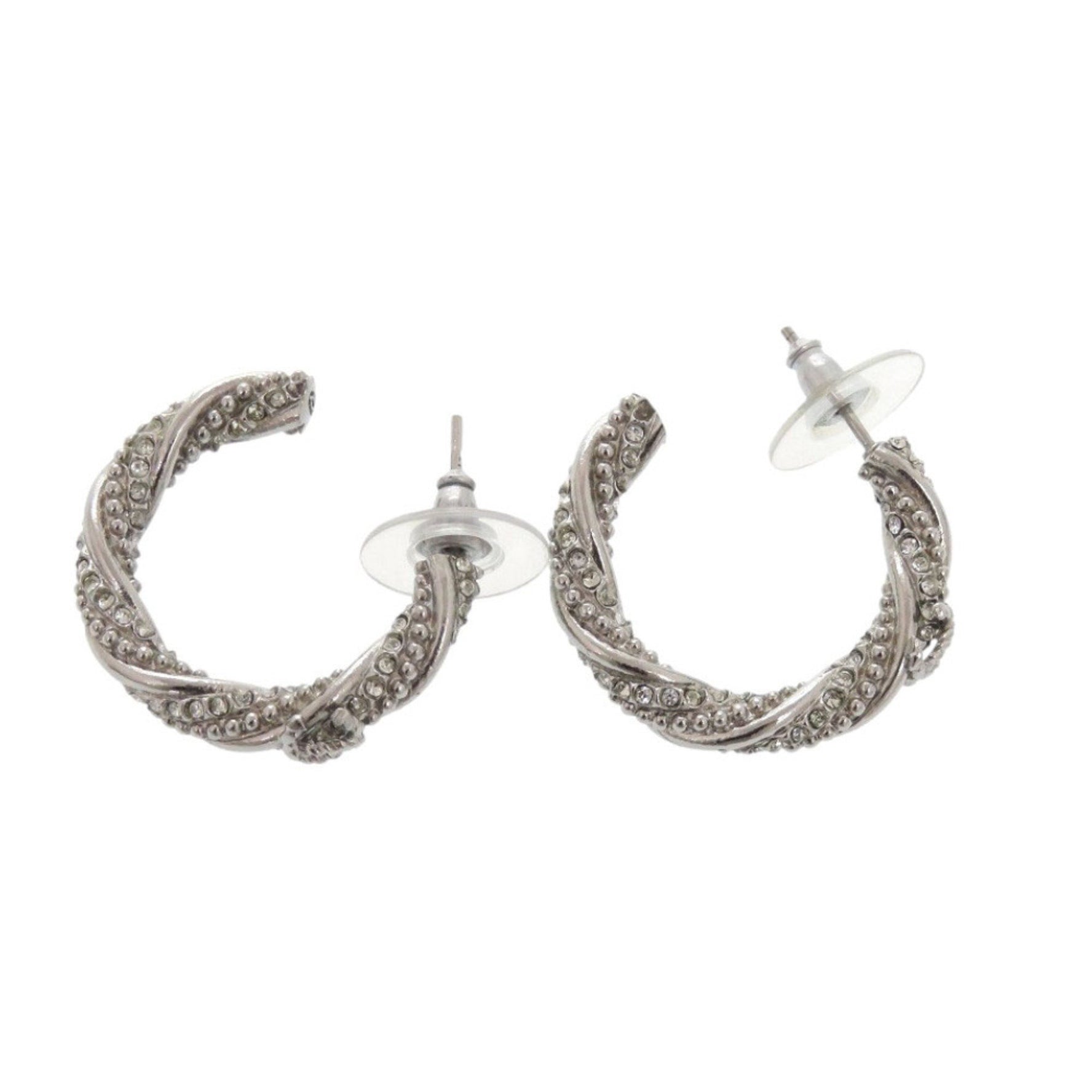 Chanel Coco Mark Metal Silver Hoop Earrings 0757