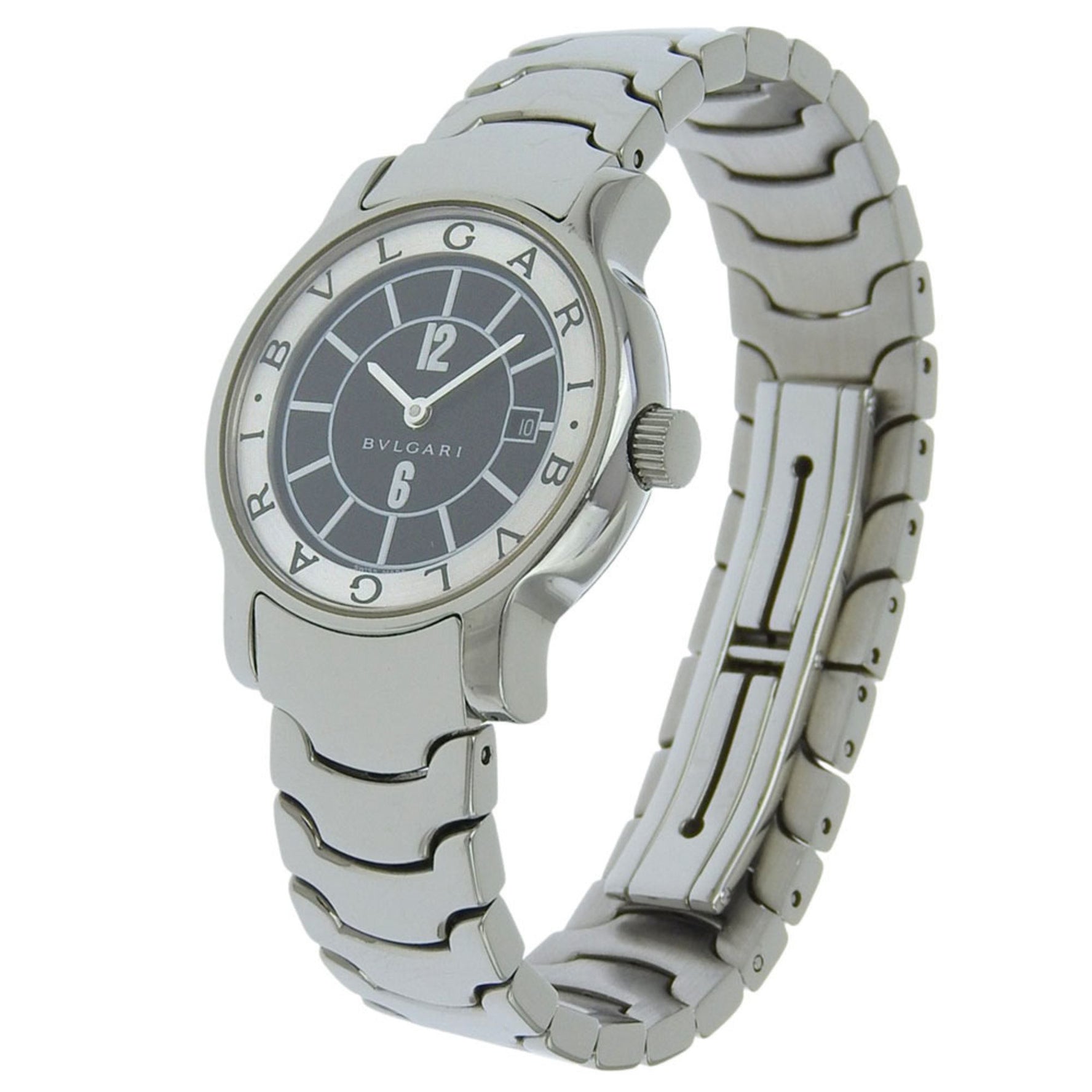 BVLGARI Solo Tempo Watch Stainless Steel Quartz Analog Display Black Dial