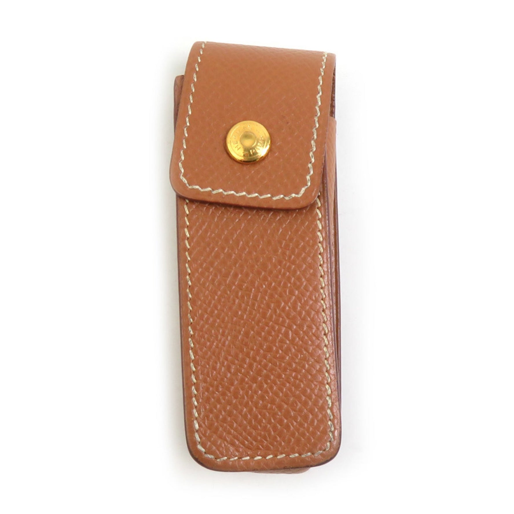 Hermès HERMES bag pouch gum case lipstick leather brown gold women's e60740n