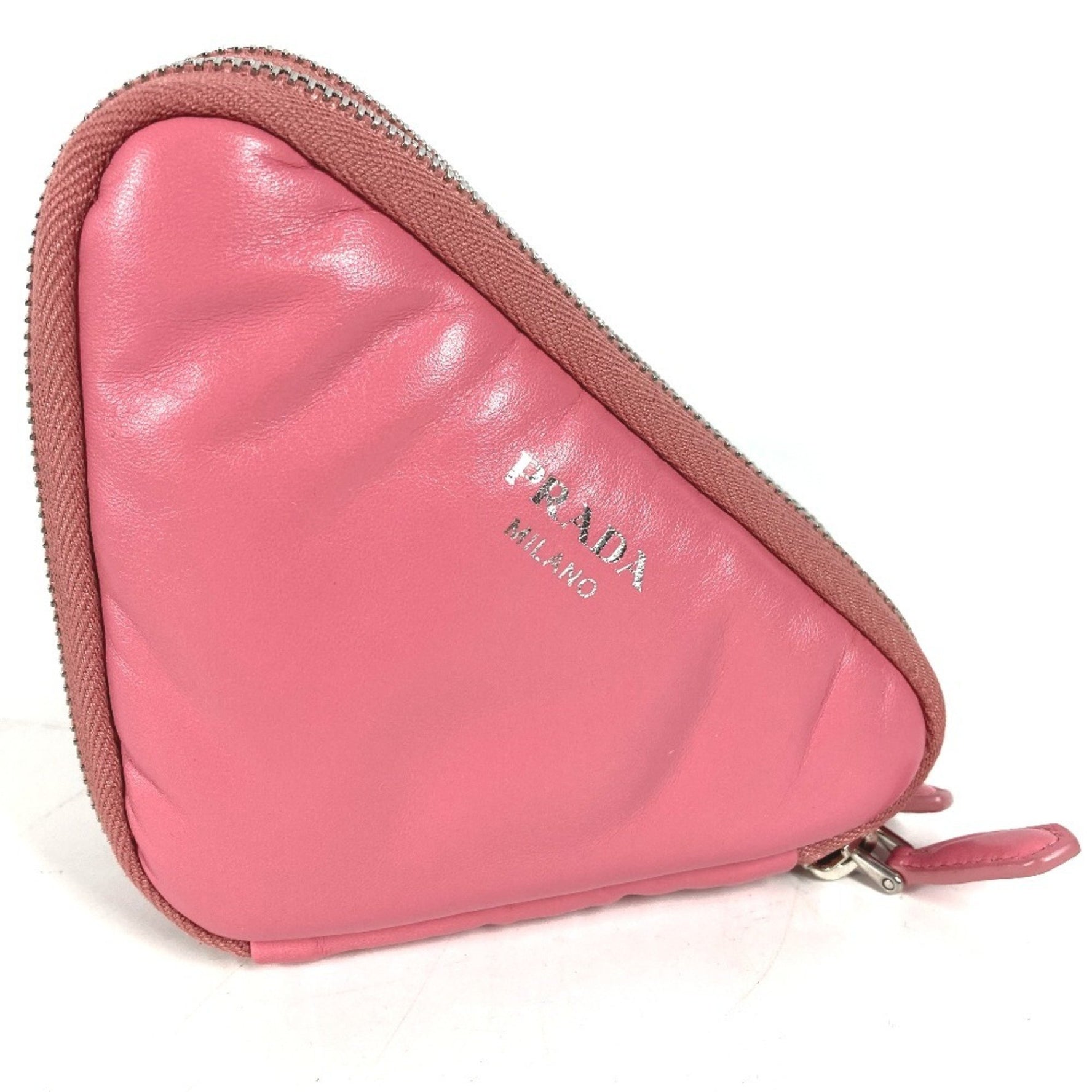 PRADA Chain Double Triangle Logo Plate Pochette Pouch Shoulder Bag Leather