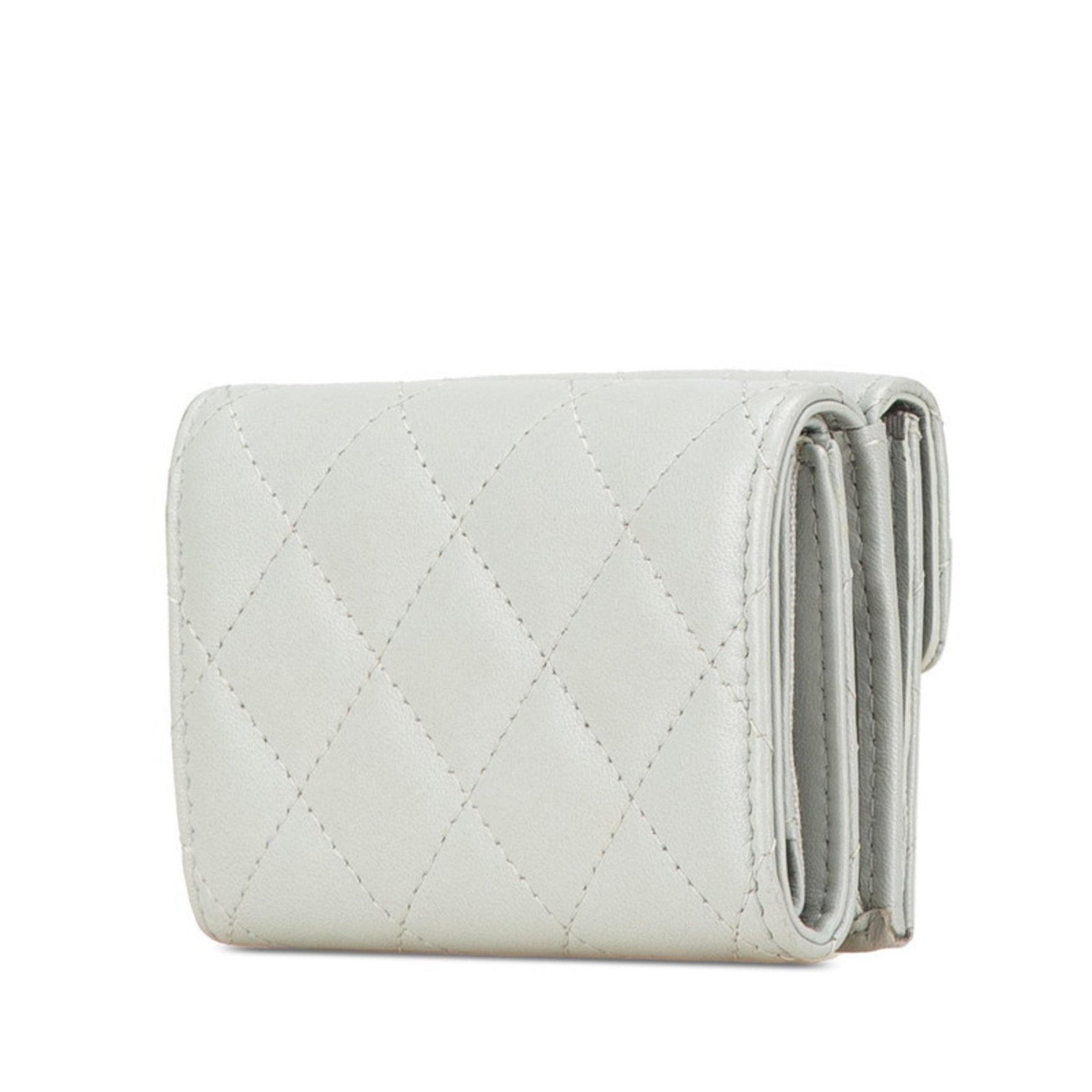 Chanel Matelasse Classic Small Flap Wallet Tri-fold Grey Lambskin