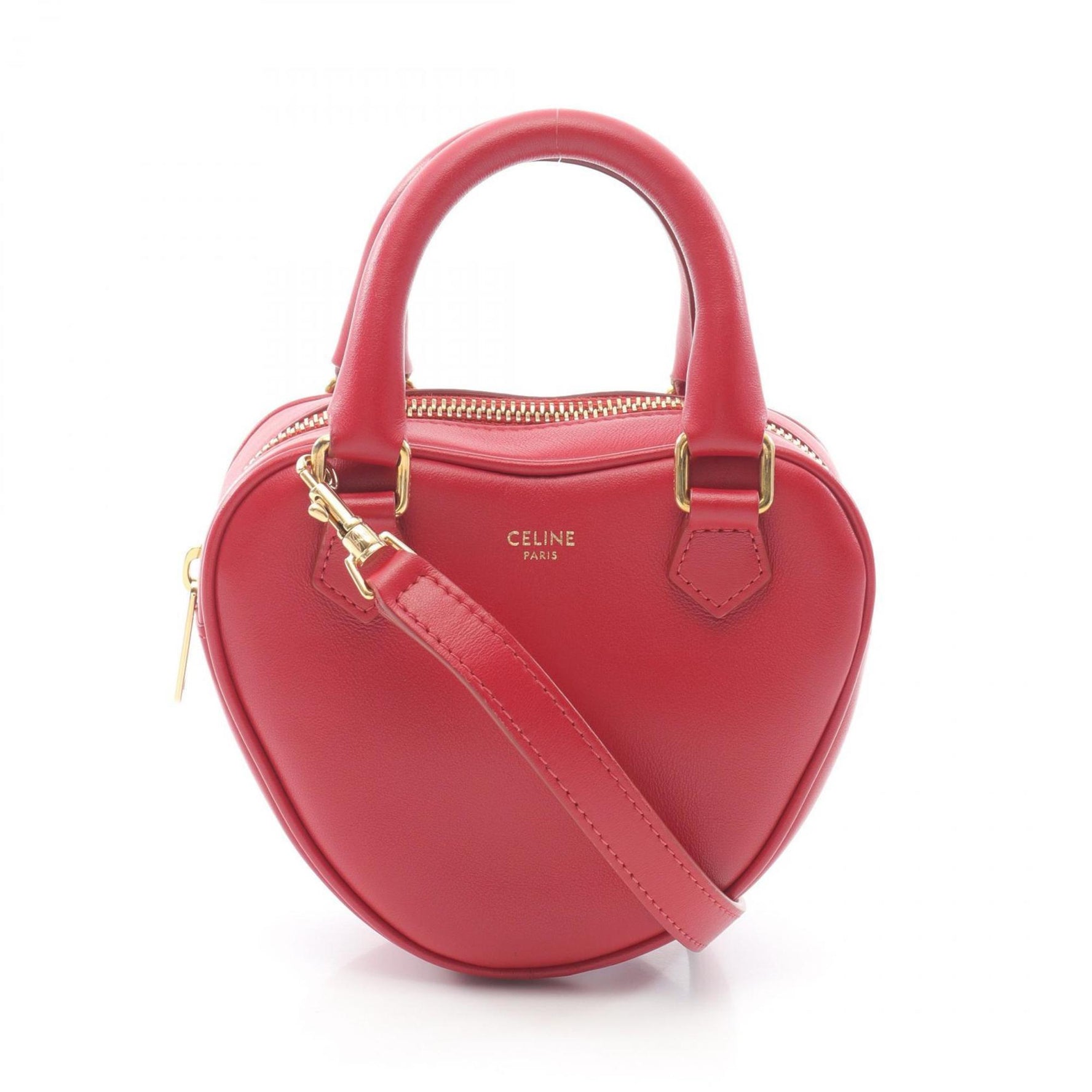 Celine Heart Medium Handbag, Leather, Red
