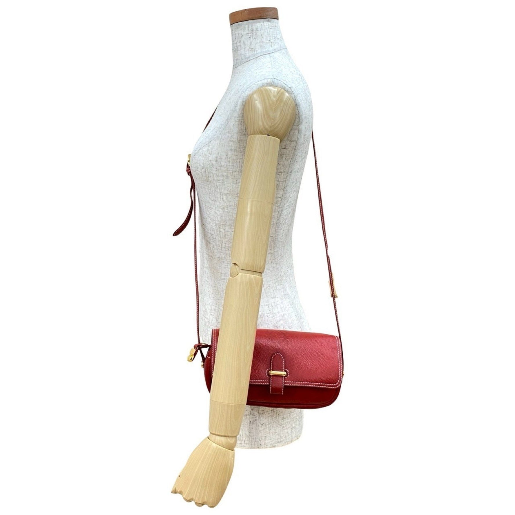 LOEWE Anagram Logo Embossed Leather Genuine Mini Shoulder Bag/Pochette/Sacoche Red