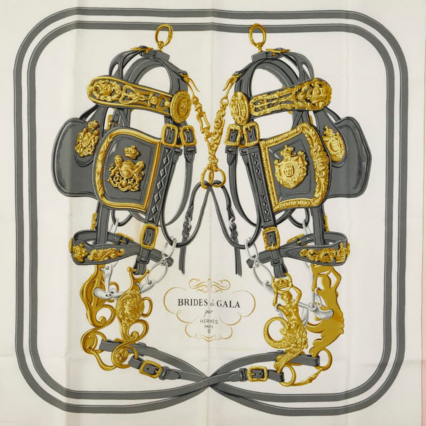 Hermes Hermès Carré 90 BRIDES de GALA Ceremonial Horse-Ridge Scarf, Pink, White, Multicolor, Silk