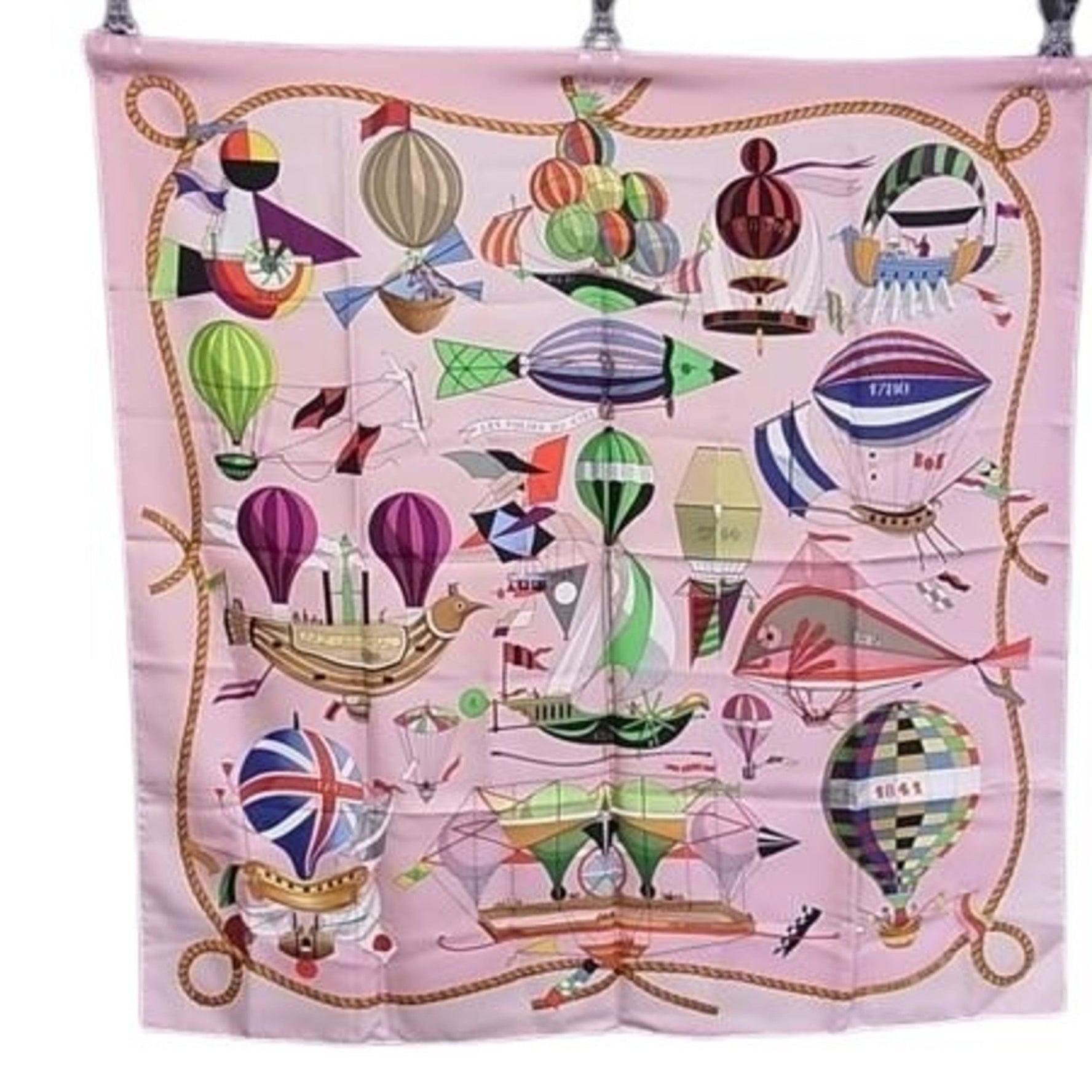 HERMES Carré 90 "Les Folies du Ciel" Scarf - Pink Multicolor, 100% Silk, Large, Women's