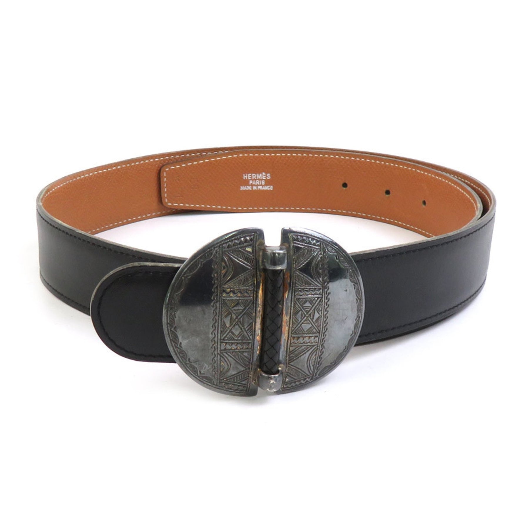 Hermes Hermès Touareg Belt, Leather, Metal, Black, Brown