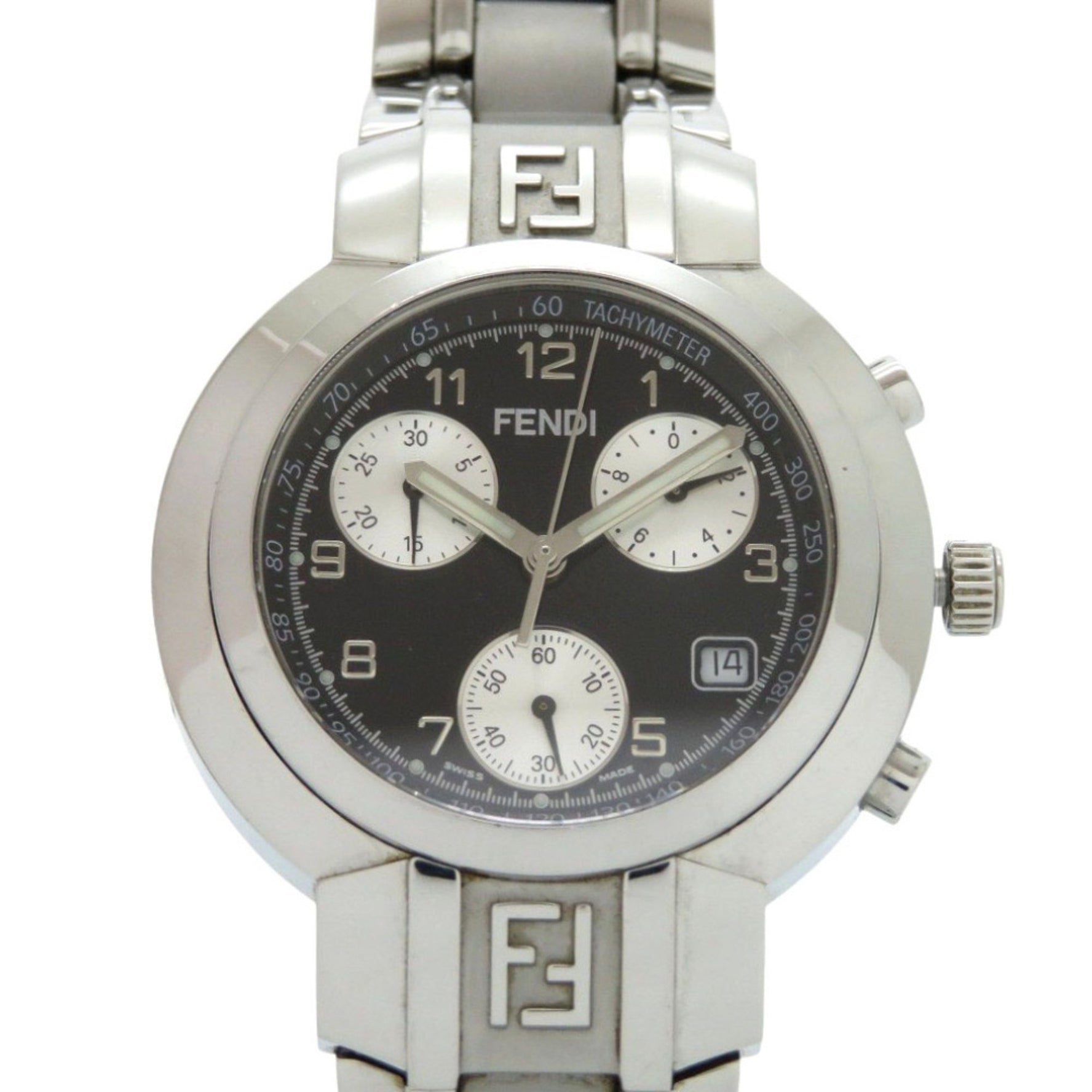 Fendi Horology Chronograph Stainless Steel Black and Silver Quartz Watch with Dial 1502