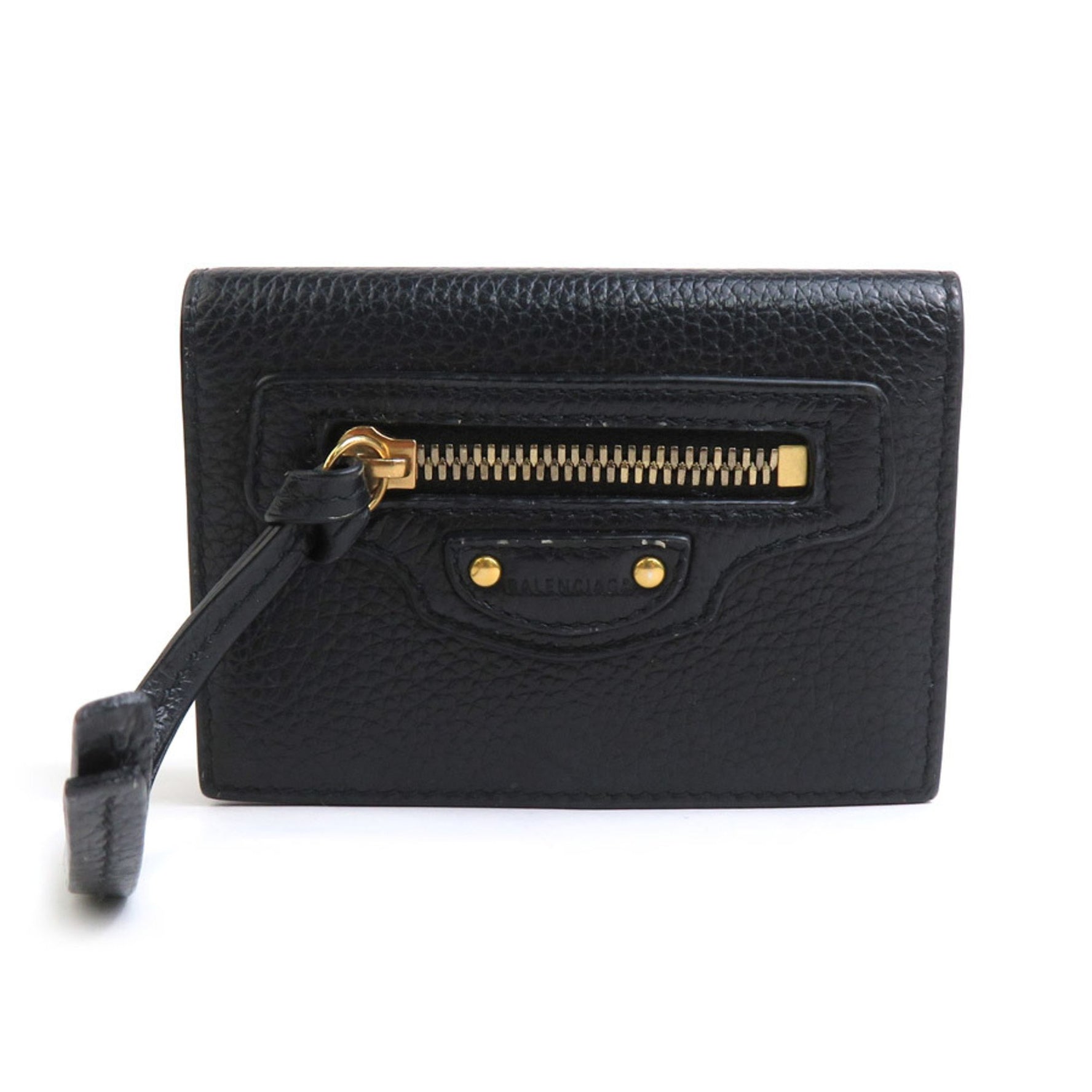 BALENCIAGA Tri-fold Wallet Leather Black Men's Women's 55818k