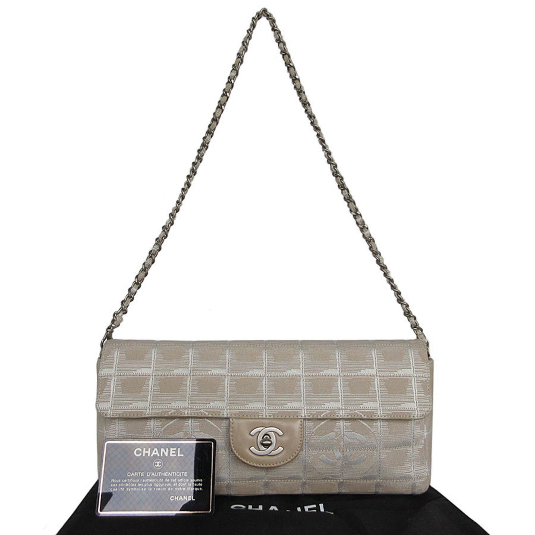 CHANEL Shoulder Bag New Travel Line Nylon Jacquard Silver