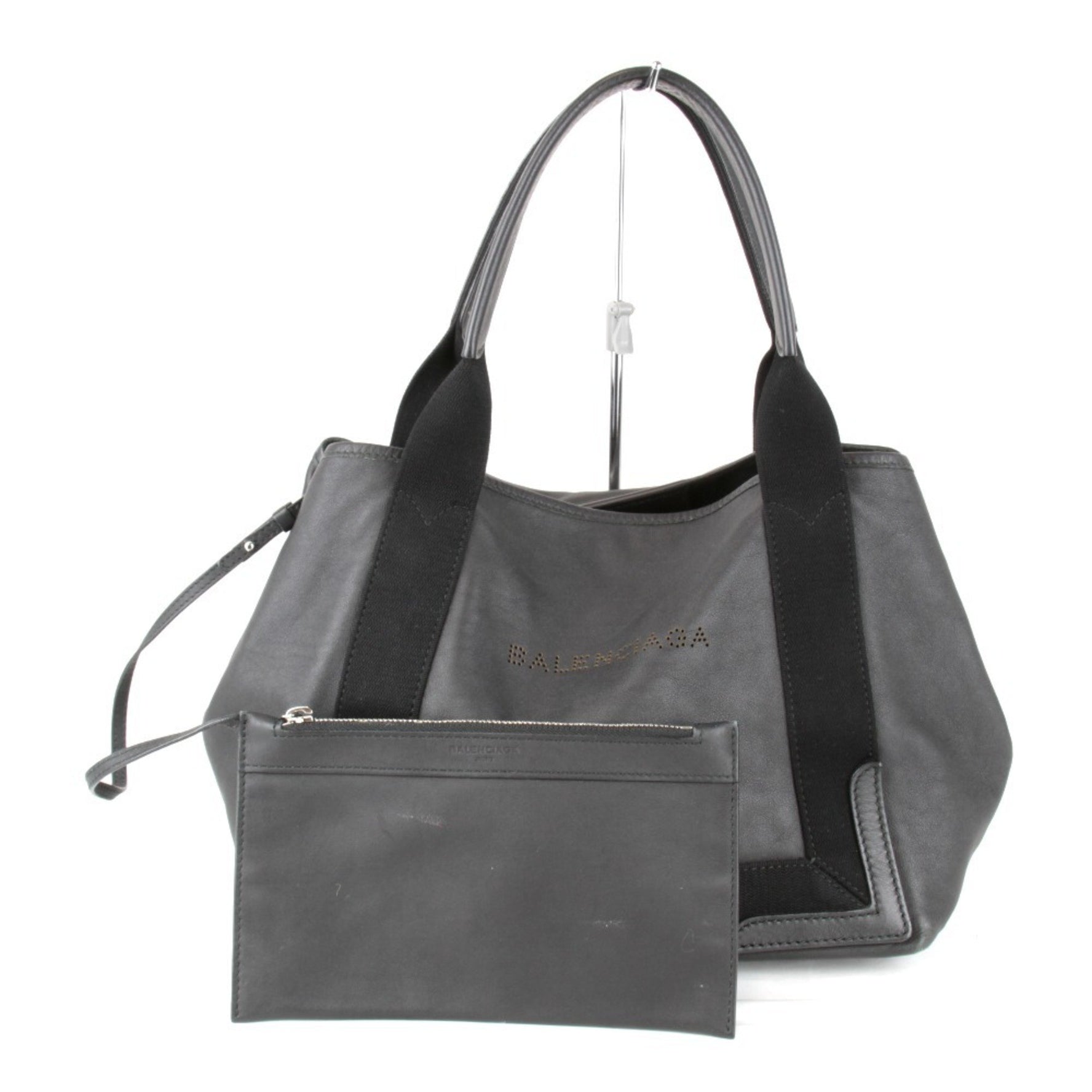 BALENCIAGA Navy Cabas Handbag Leather Black Women's