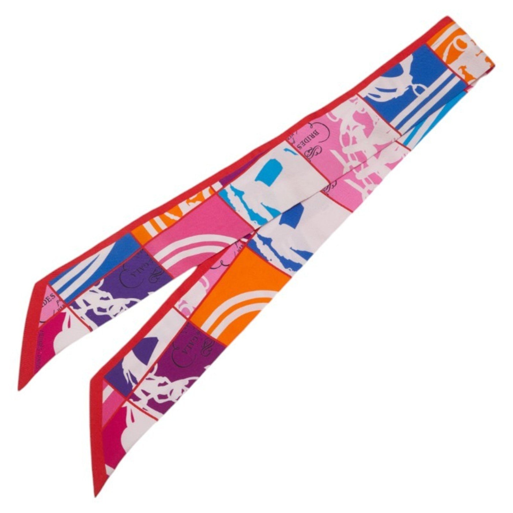 Hermes Twilly BRIDES de GALA Ceremonial Bridle Scarf Muffler Red Pink Multicolor Silk Women's HERMES