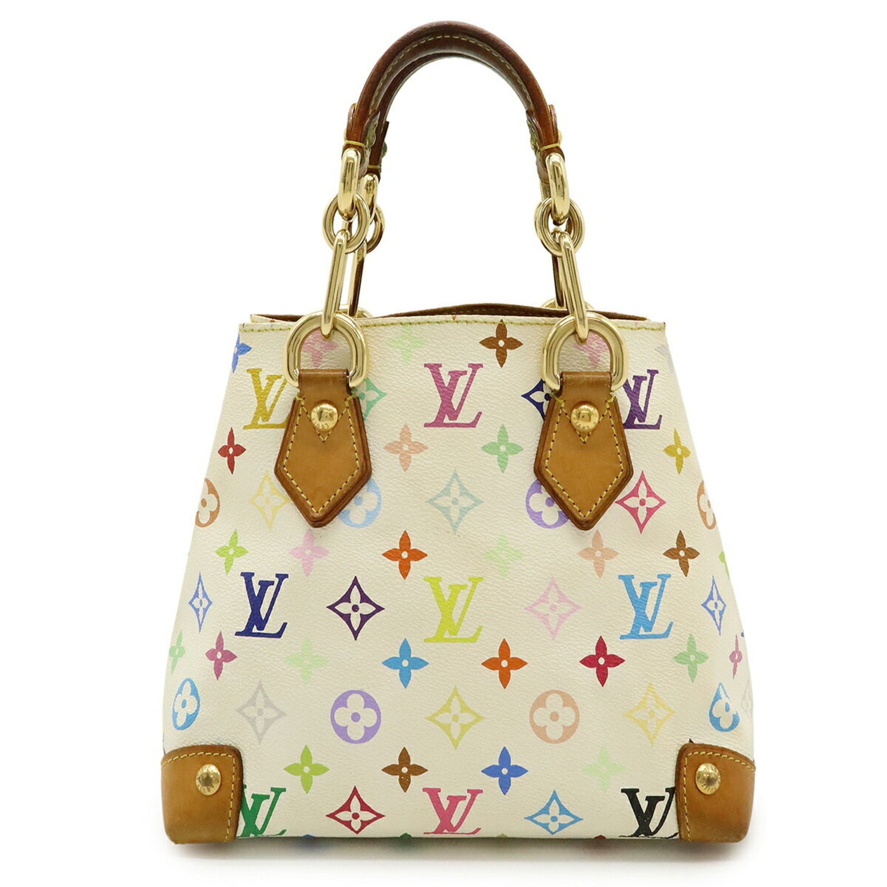 LOUIS VUITTON Monogram Multicolore Audra Handbag Tote Bag with Chain, Bronze, White