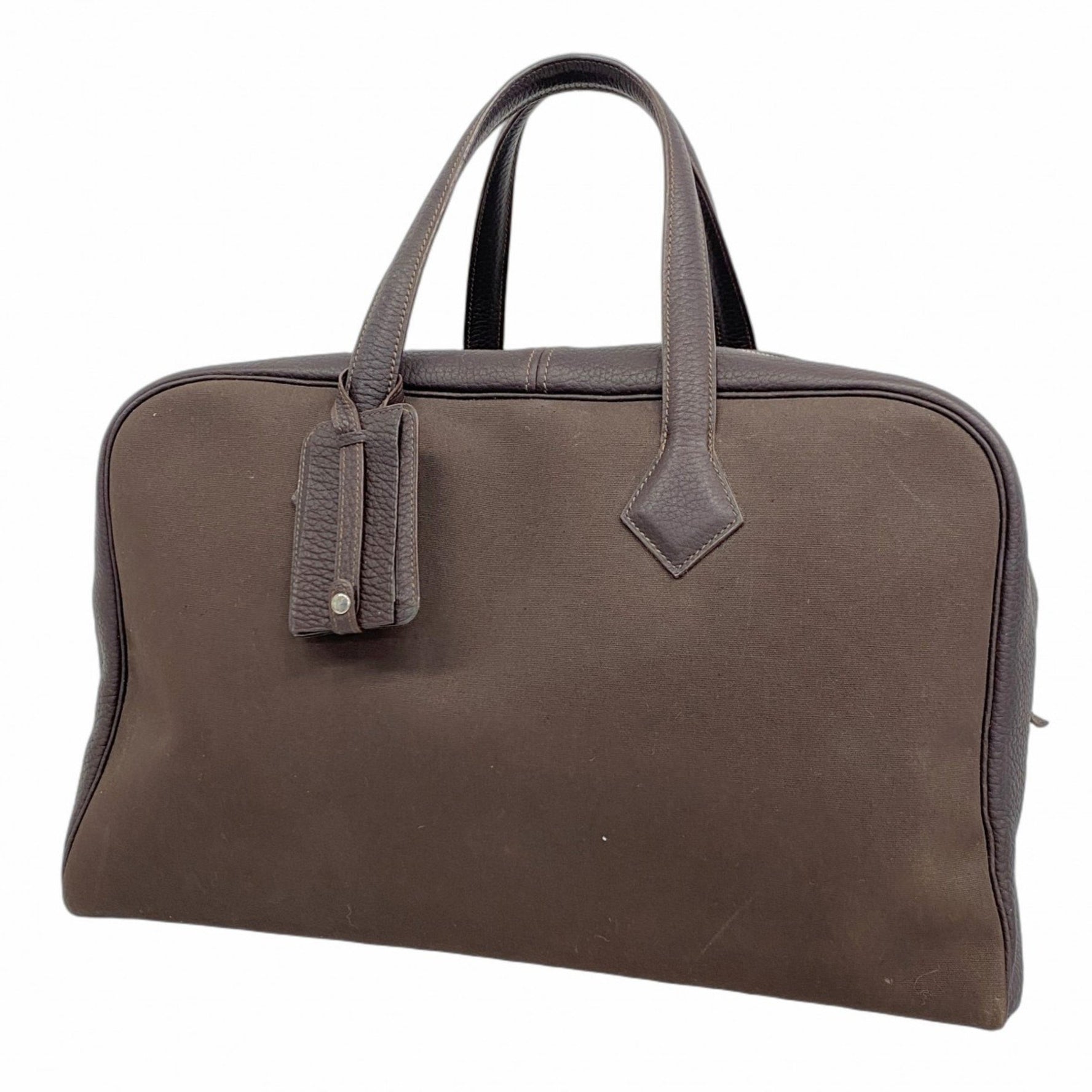 Hermes Hermès Victoria 43 Boston Bag in Toile Officier Ardennes, Brown, with G Stamp, Women's