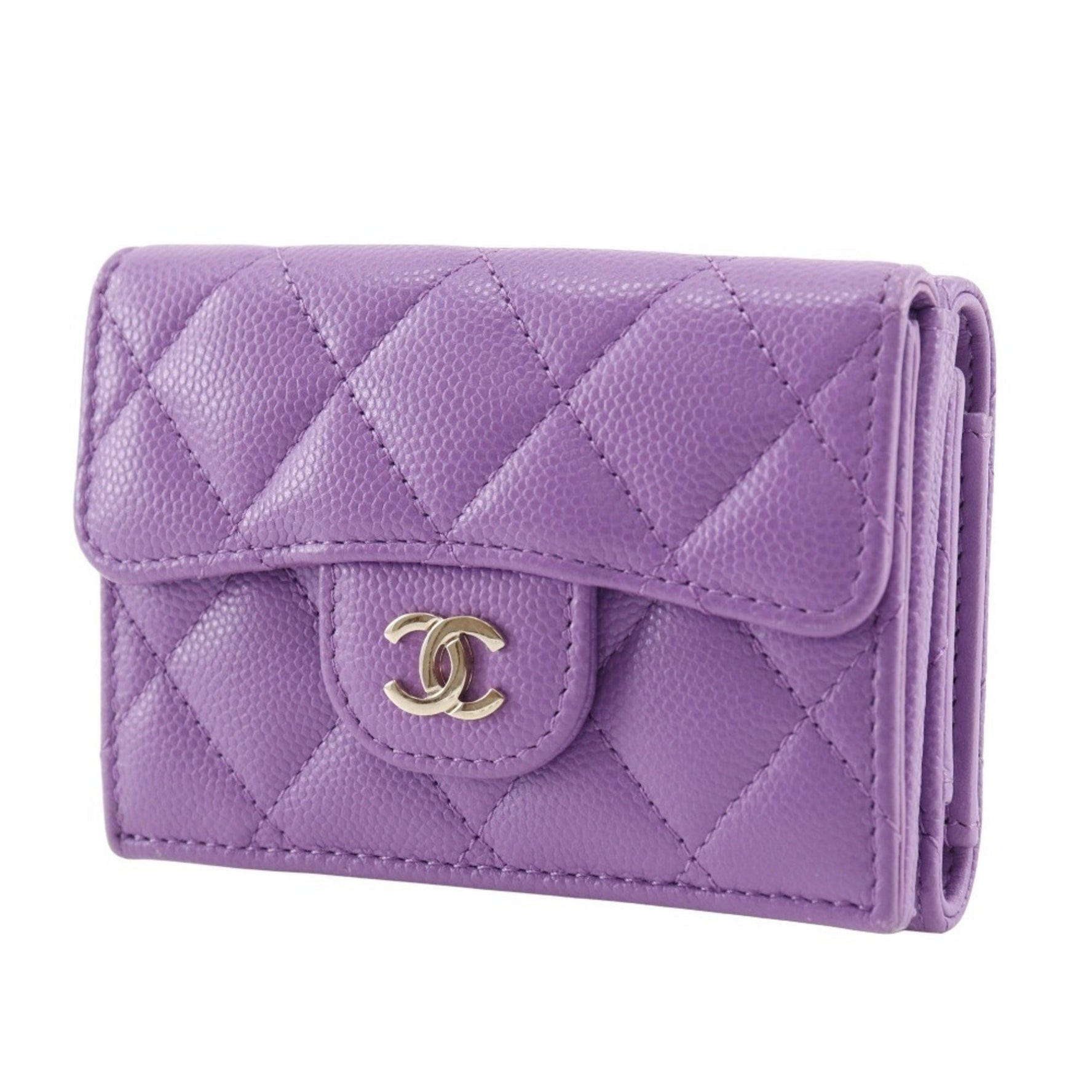 CHANEL Matelasse Tri-fold Wallet, Compact Caviar Leather, Made in Italy, Snap Button