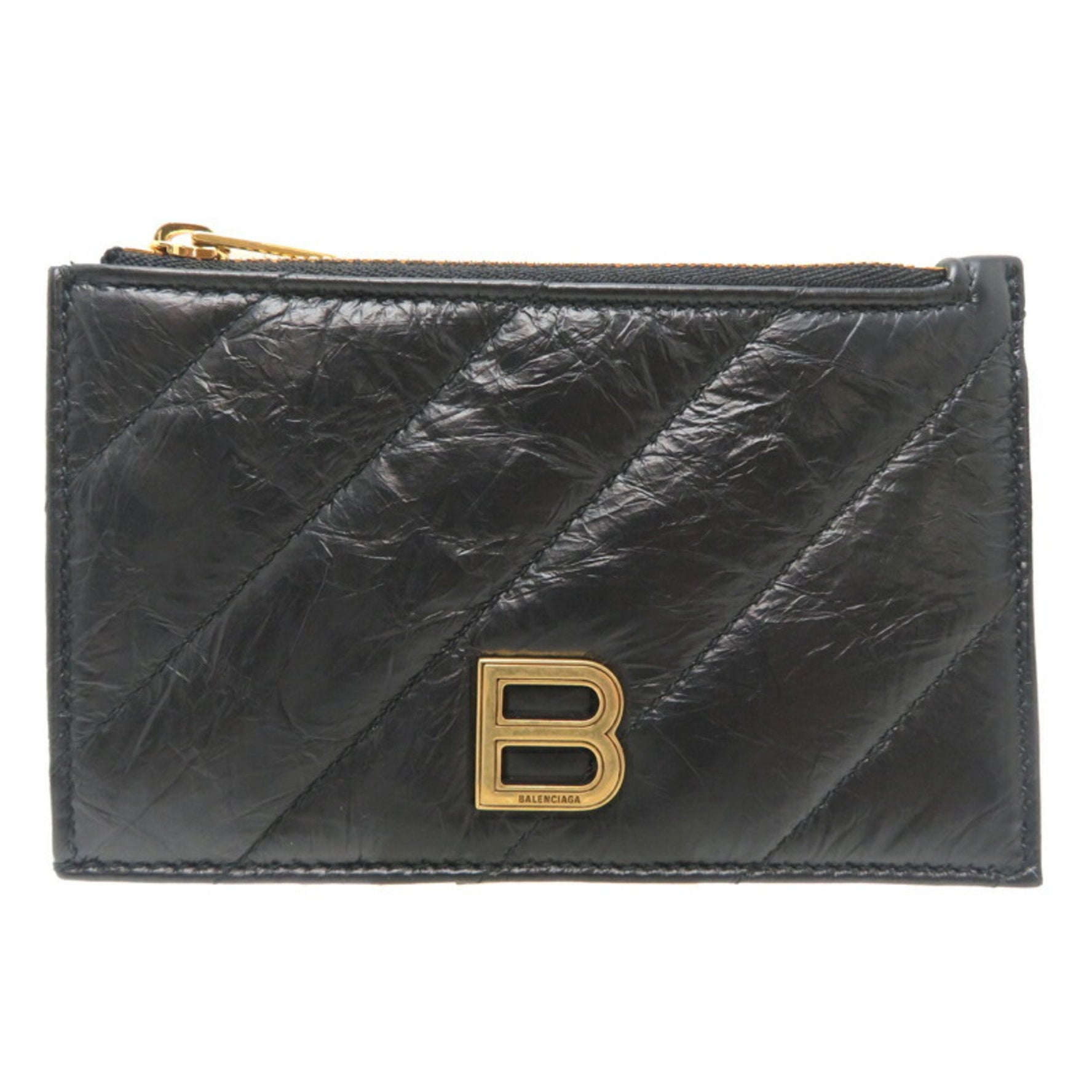 Balenciaga Crash Long Coin & Card Holder Women's and Men's Case Calfskin Black