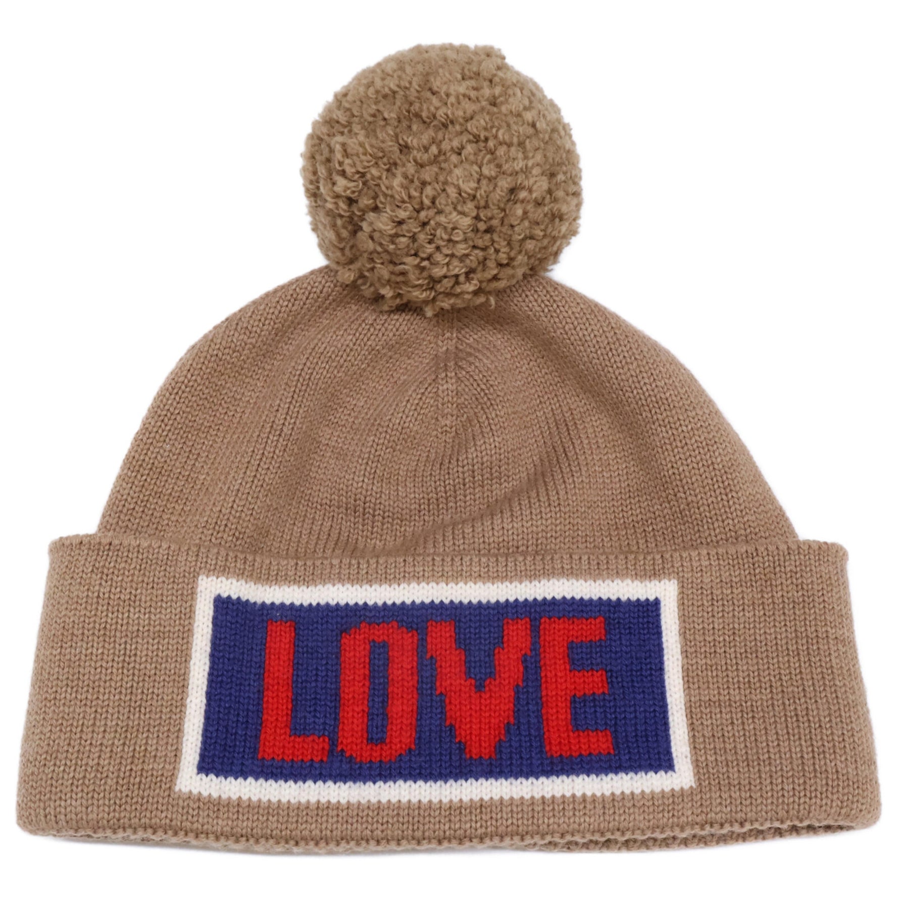 FENDI LOVE LOGO BEANIE, Men's Knit Cap with Pom-Pom