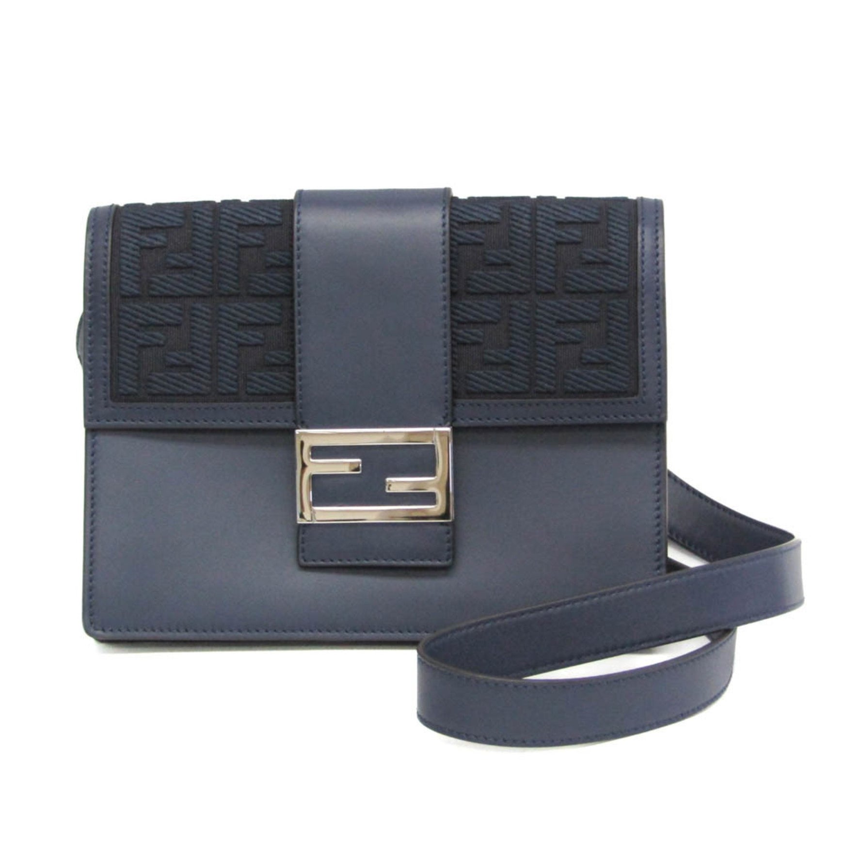 Fendi Flat Baguette Medium Leather,Canvas Shoulder Bag