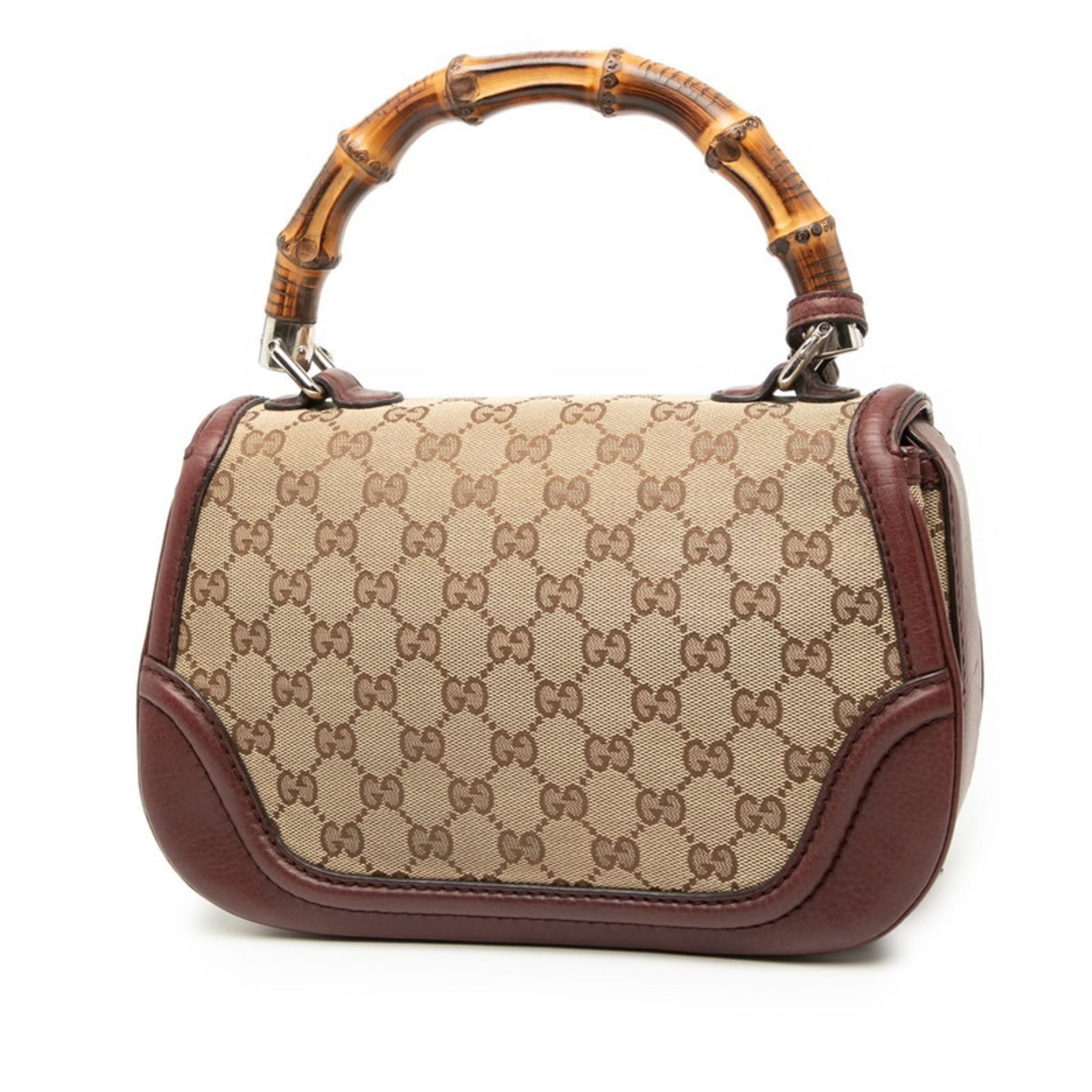 Gucci GG Canvas Bamboo Handbag with Chain and Shoulder Strap, Beige/Bordeaux Leather