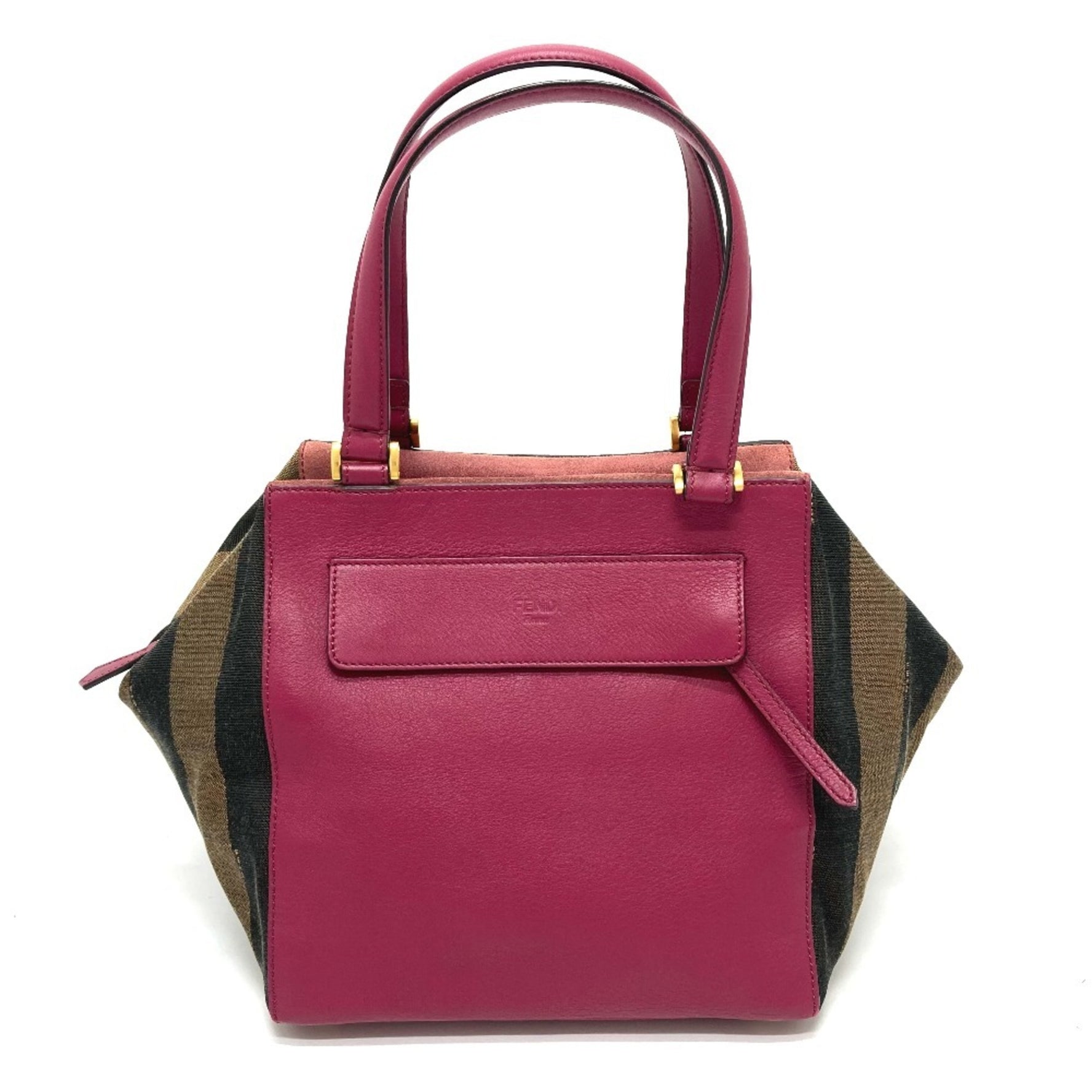 FENDI Pecan Boston Bag, Leather/Canvas Handbag, Brown and Purple