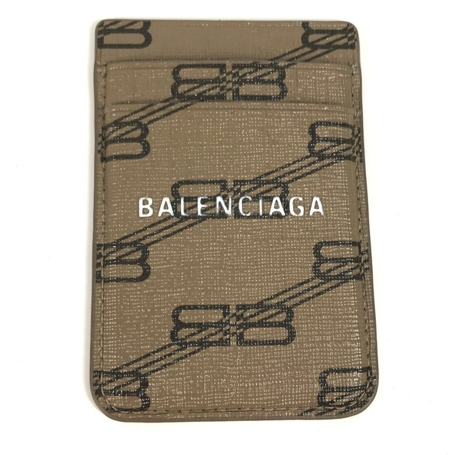 BALENCIAGA Logo Magsafe Business Card Holder Pass Case Smartphone Holder/Card Leather Men's Women's Brown