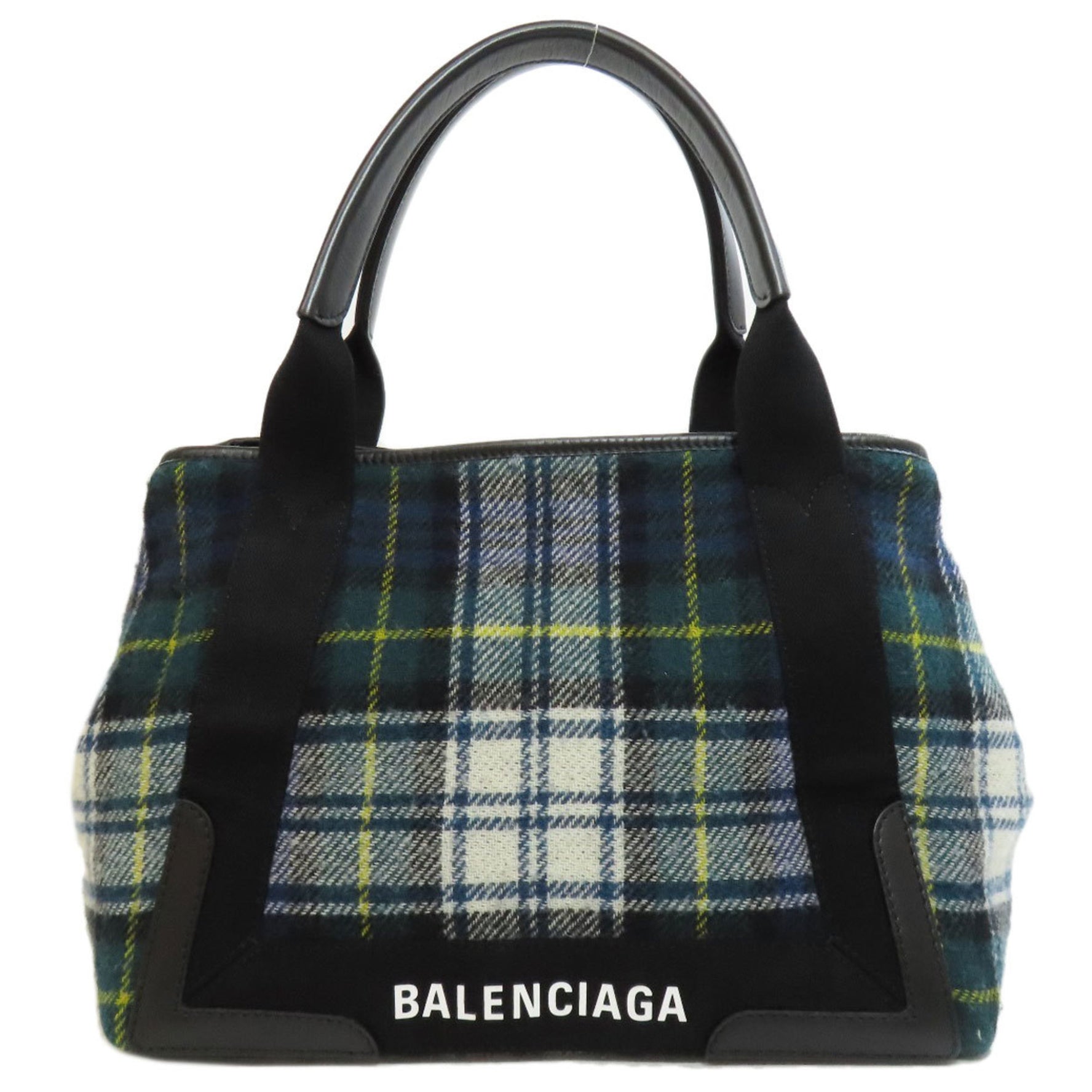 Balenciaga Navy Cabas S Handbag Wool