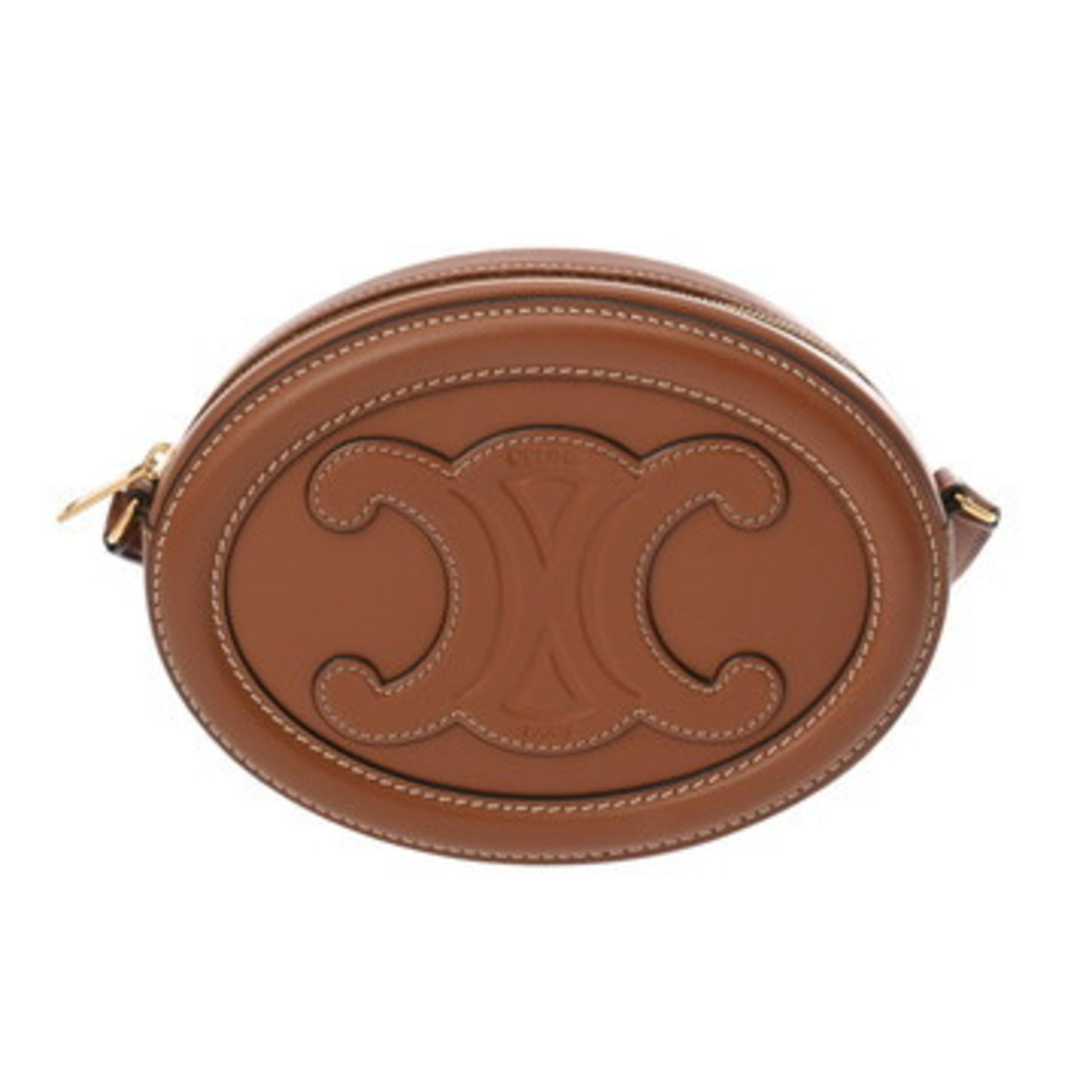 CELINE Cuir Triomphe Oval Purse in Tan Calfskin Leather Shoulder Bag