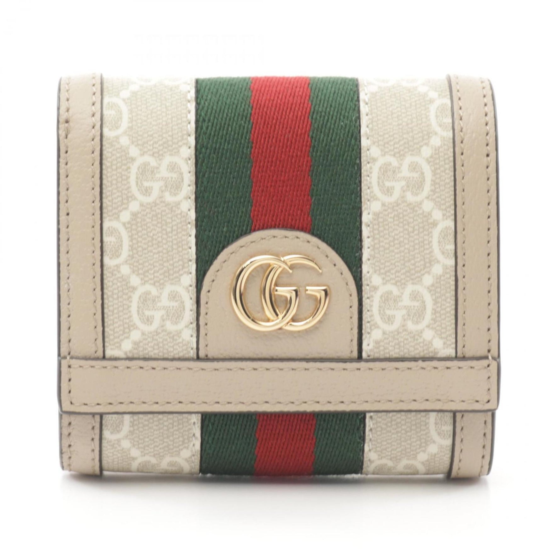 GUCCI Ophidia GG Wallet Sherry Line Bi-fold PVC Coated Canvas Leather Women's Beige / Multicolor 598662UULAG9682