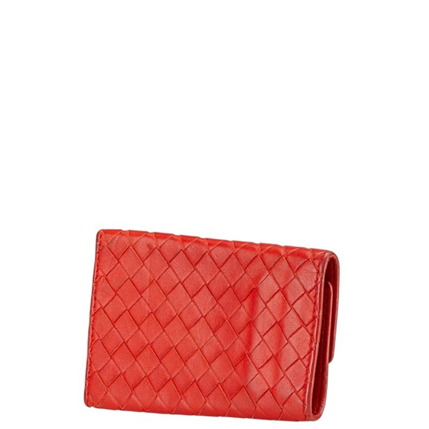 Bottega Veneta Intrecciato key case in red leather .