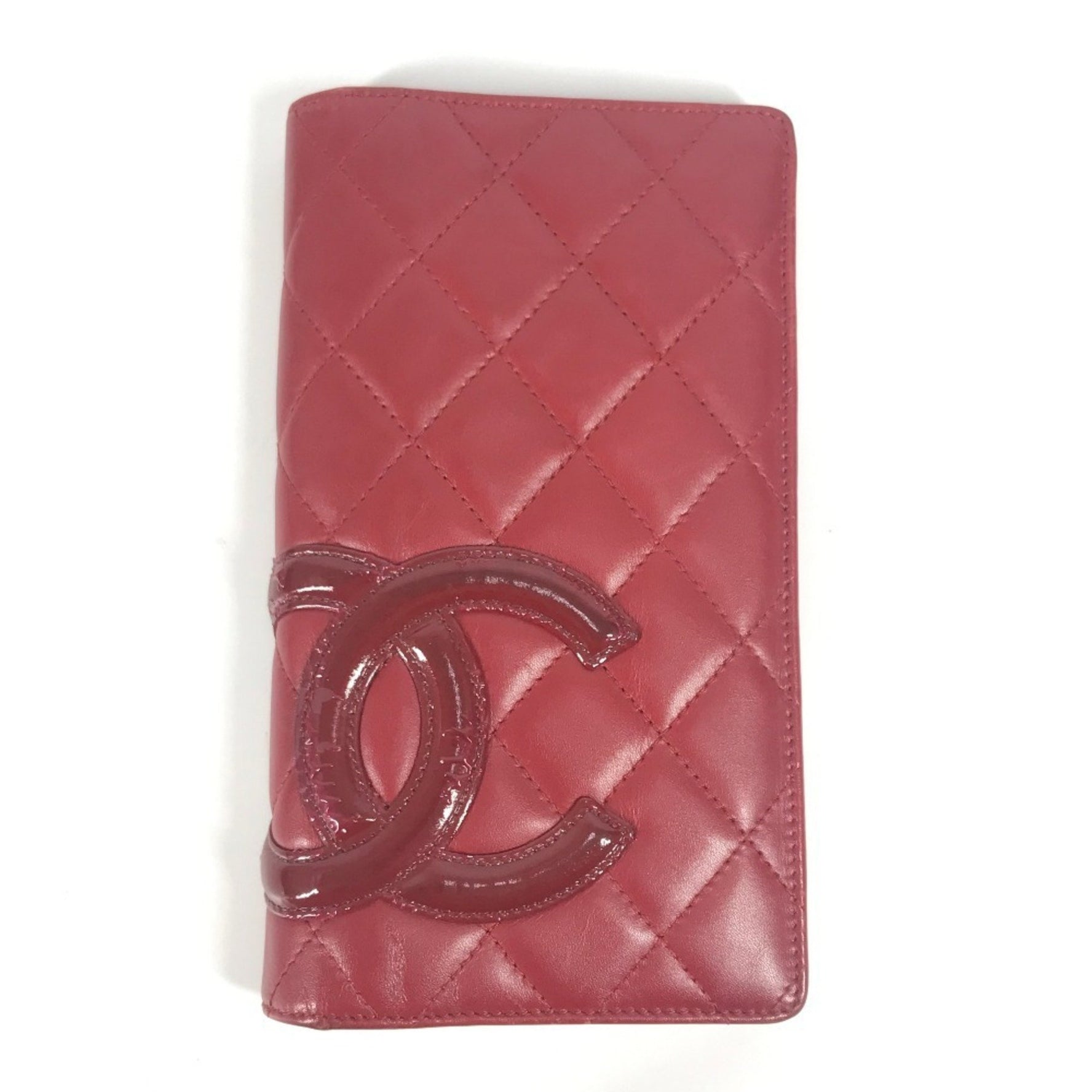 CHANEL Cambon CC Coco Mark Long Wallet, Bifold Leather, Red