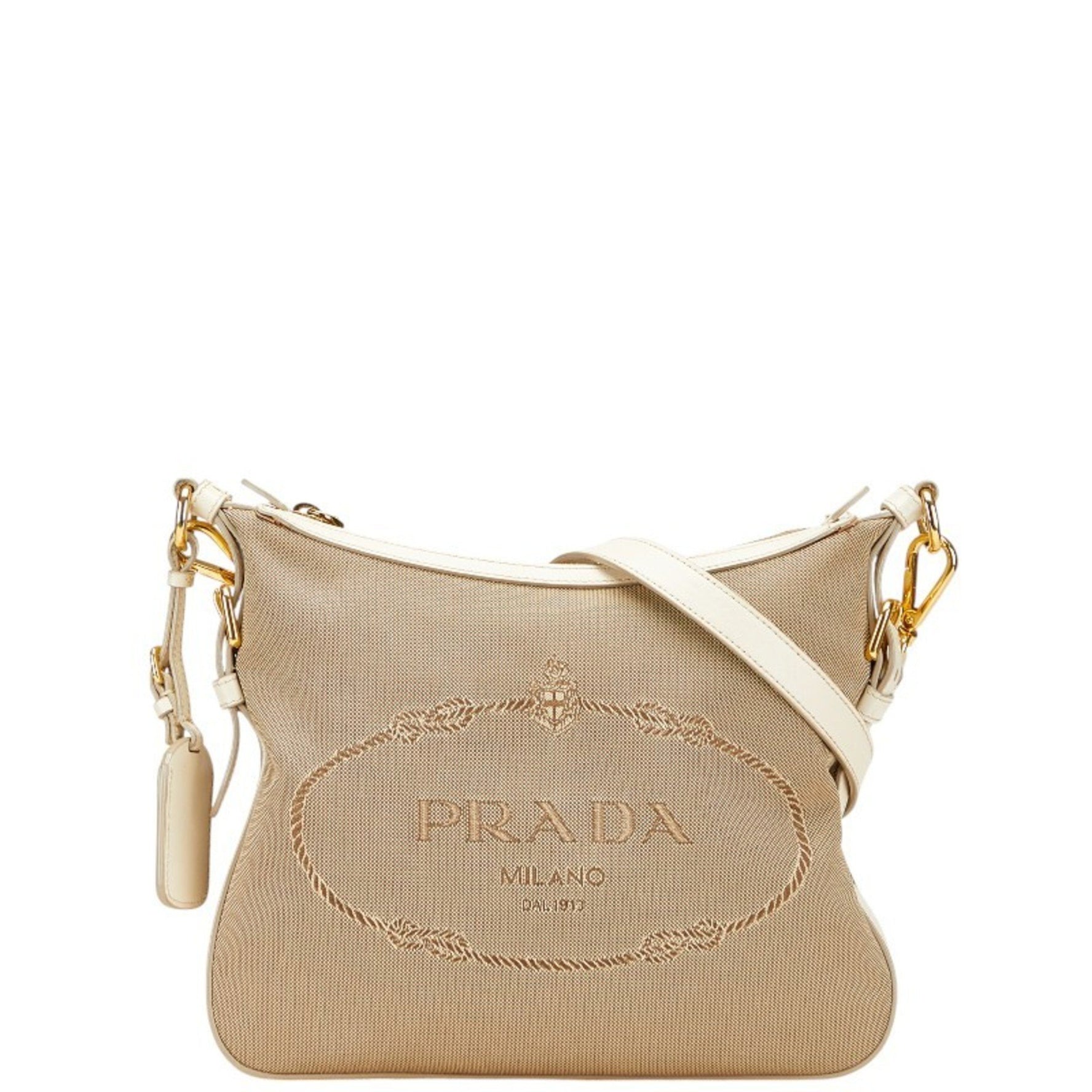 Prada Crossbody Shoulder Bag Beige Ivory Canvas Leather Women's PRADA