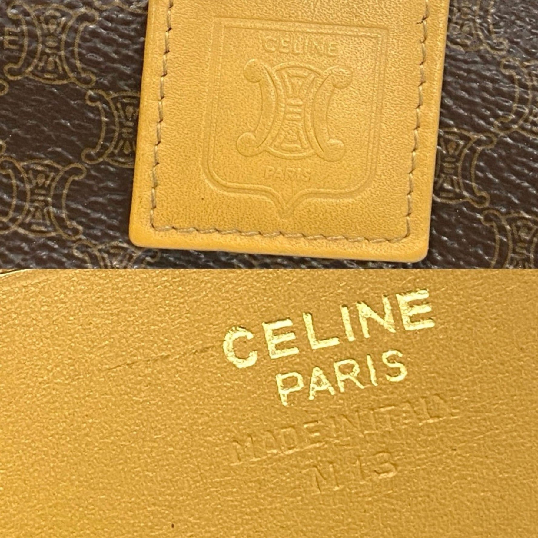 CELINE Macadam Blason Leather Bifold Wallet with Bill Compartment and Coin Purse, Brown, Beige
