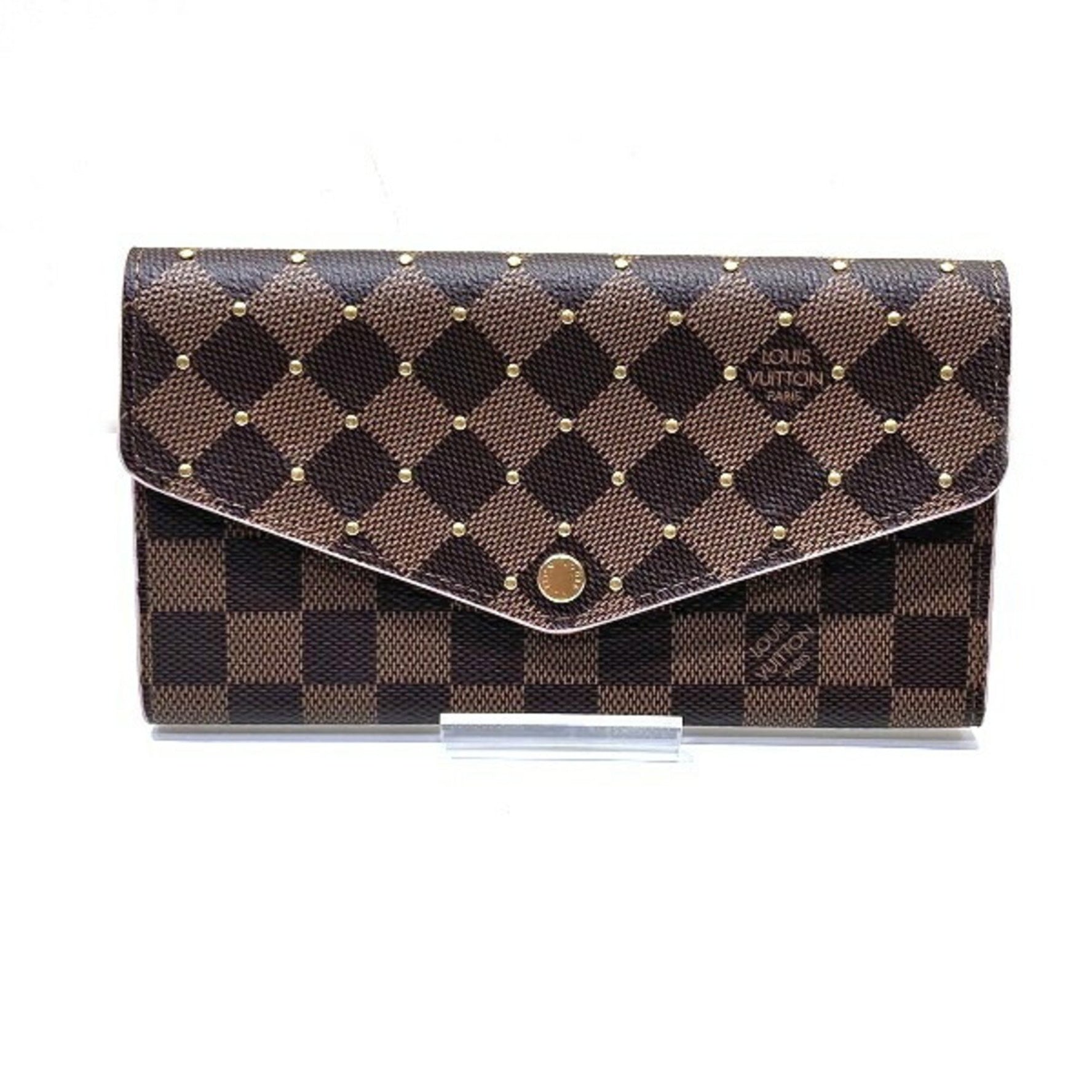 Louis Vuitton Damier Portefeuille Sarah Ebene Studded Rose Ballerine Bifold Wallet