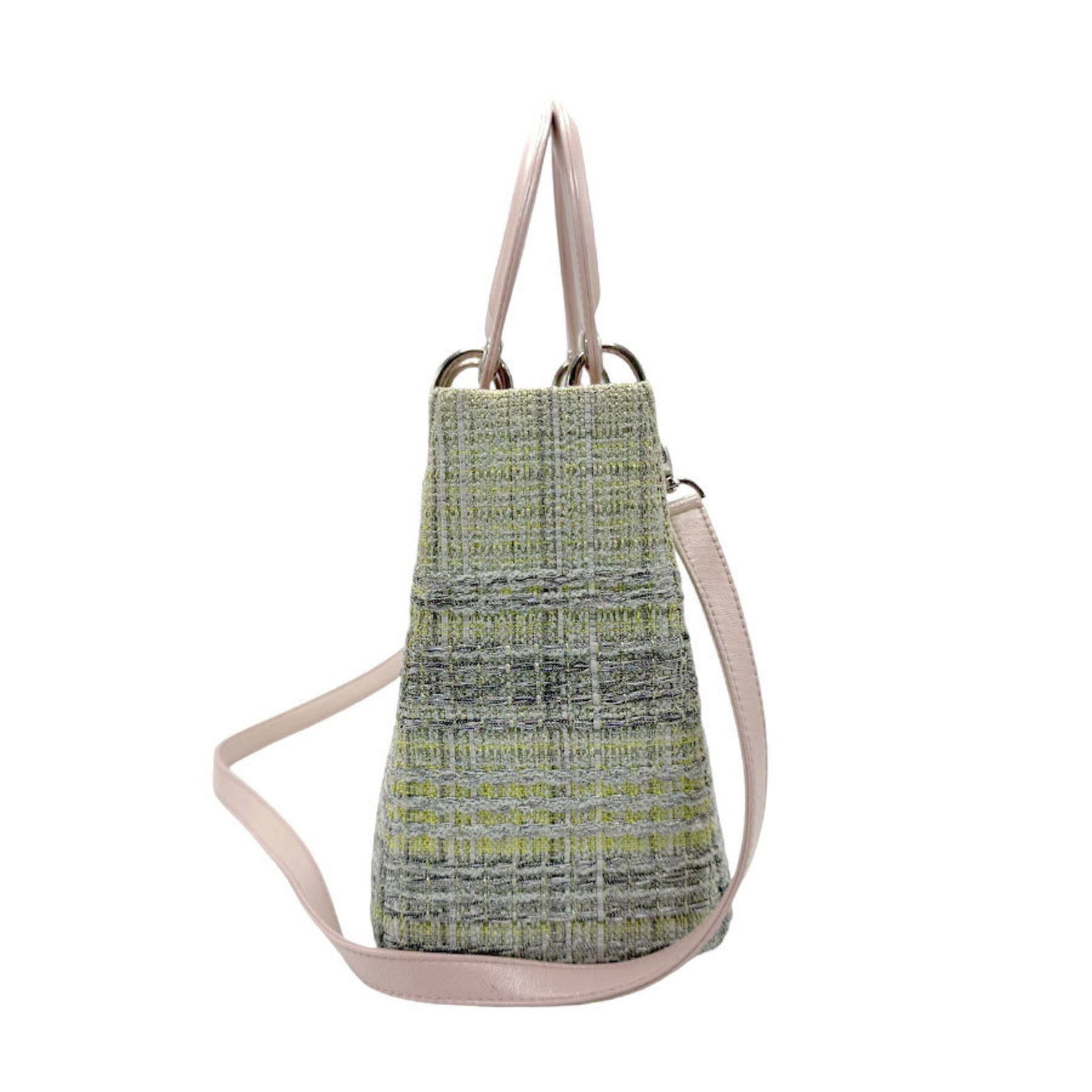 Christian Dior handbag shoulder bag Lady tweed leather green yellow light pink beige silver