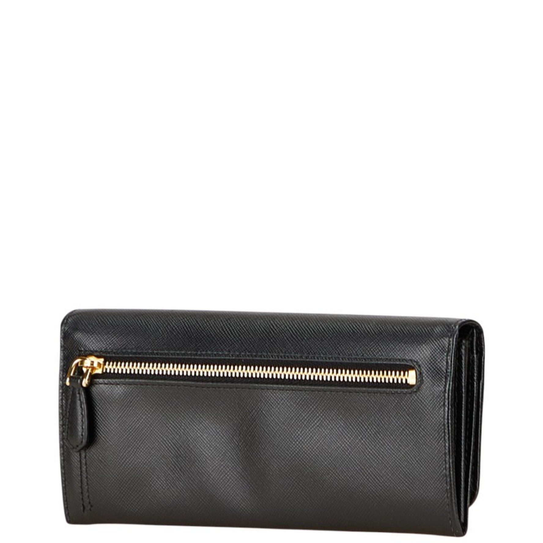 Prada Triangle Logo Plate Long Wallet Leather