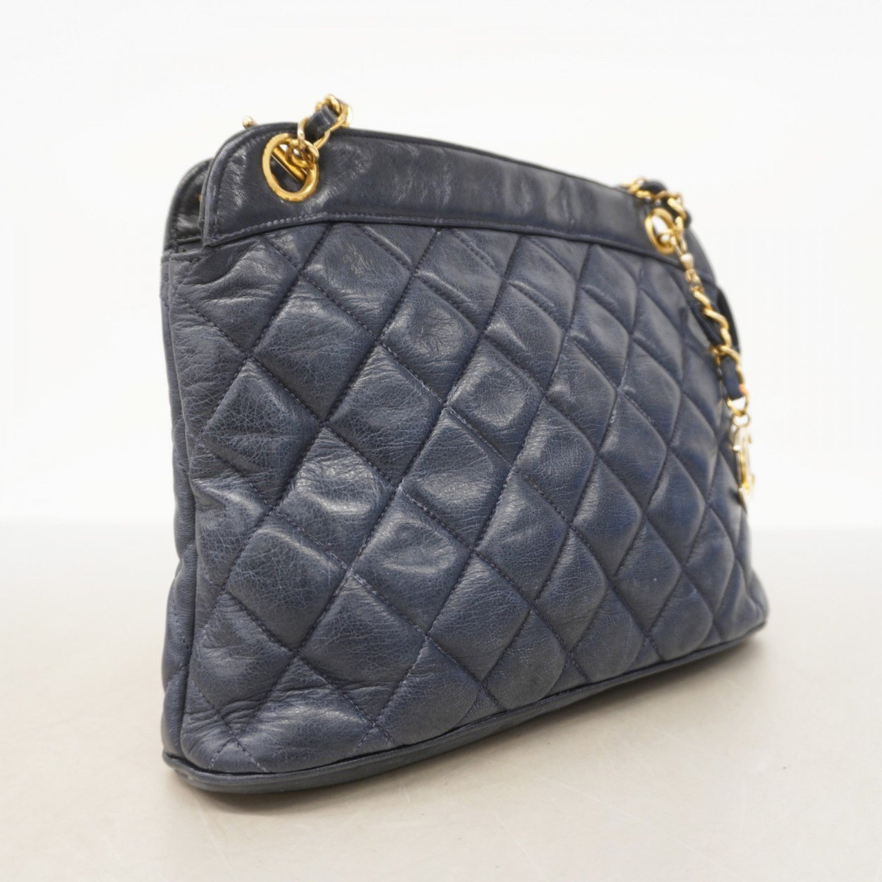Chanel Matelasse Chain Shoulder Bag, Lambskin, Navy, Women's