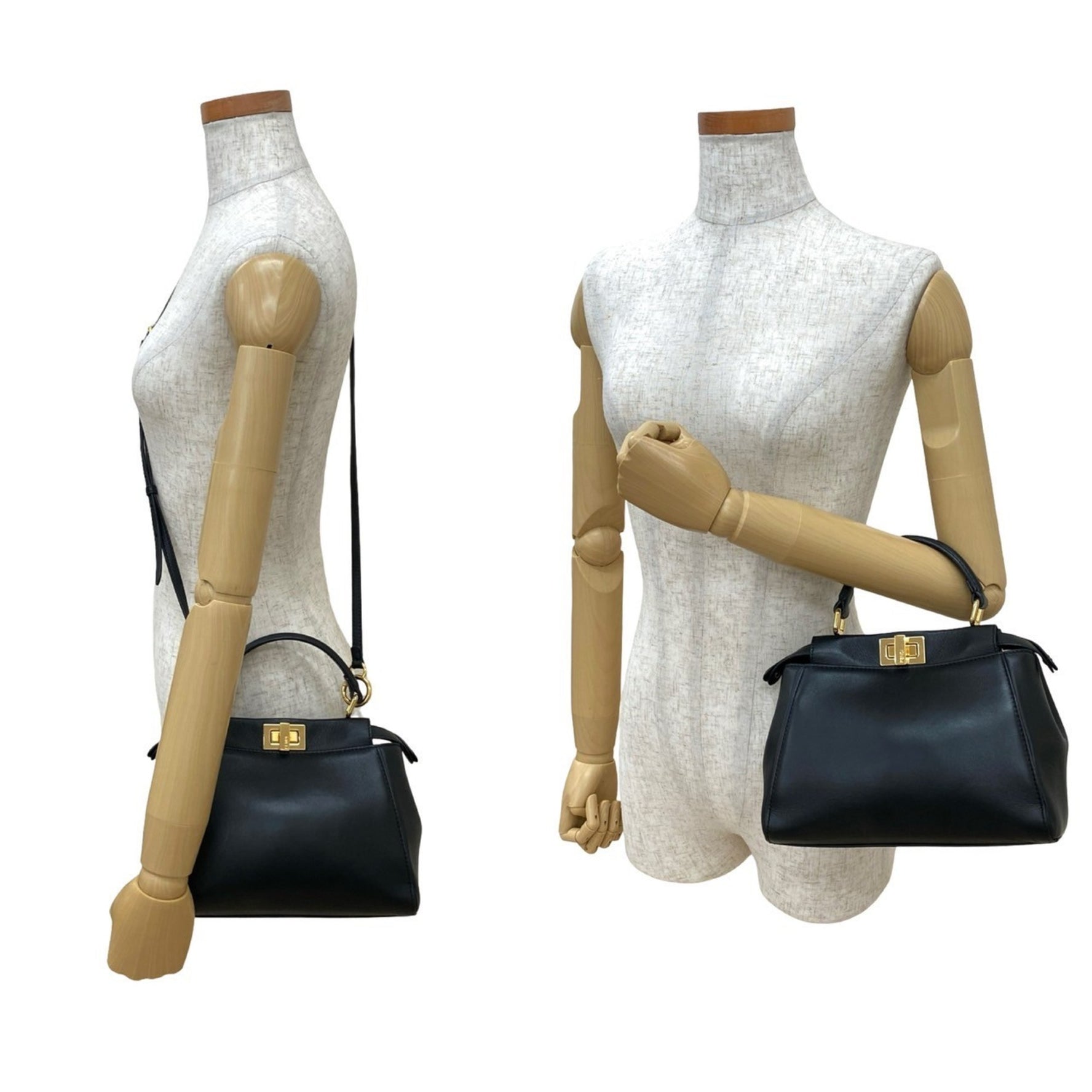 FENDI Peekaboo Leather Handbag, Mini Boston Bag, Shoulder