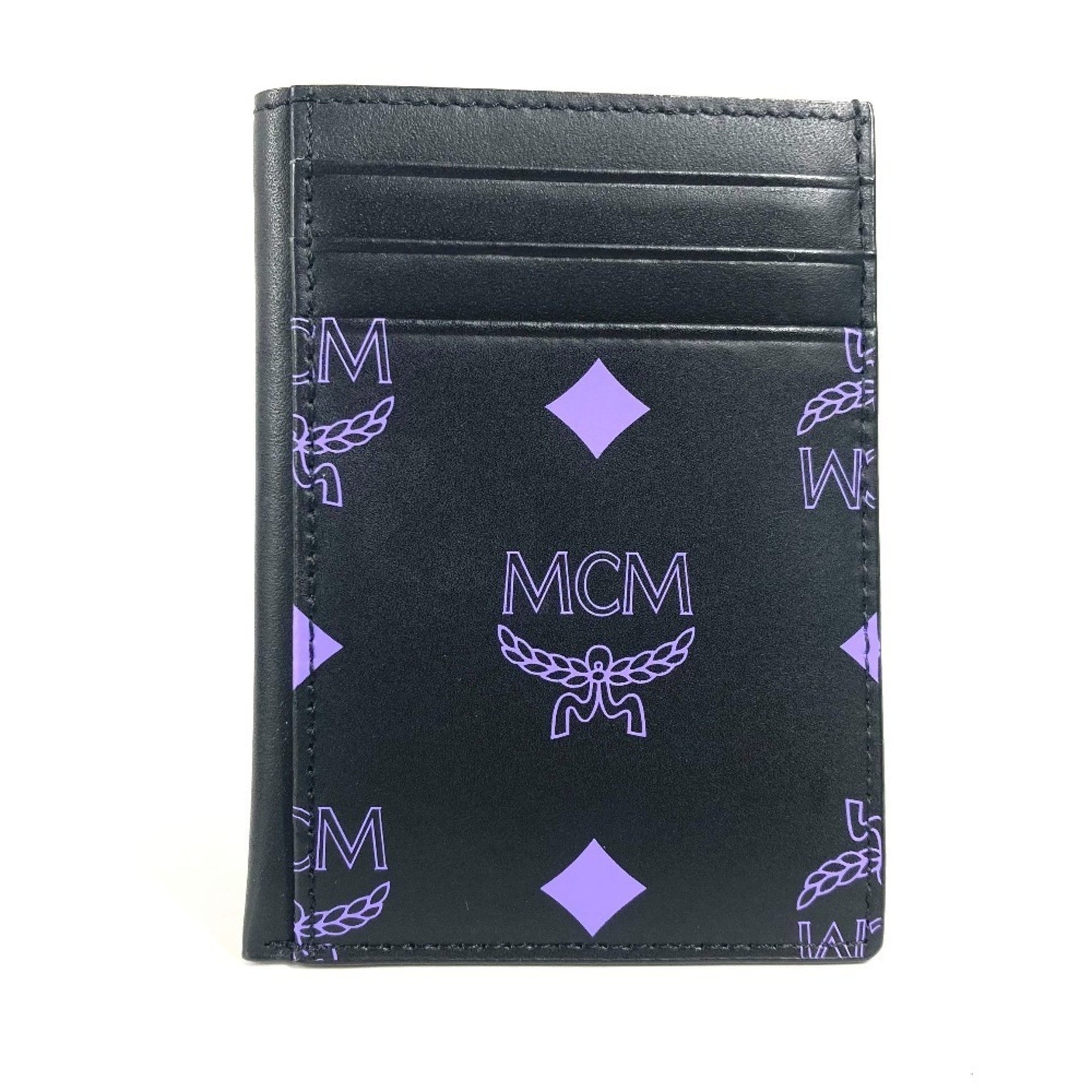 MCM Logo Business Card Holder Pass Case Bicolor Holder/Card Leather Men's Black