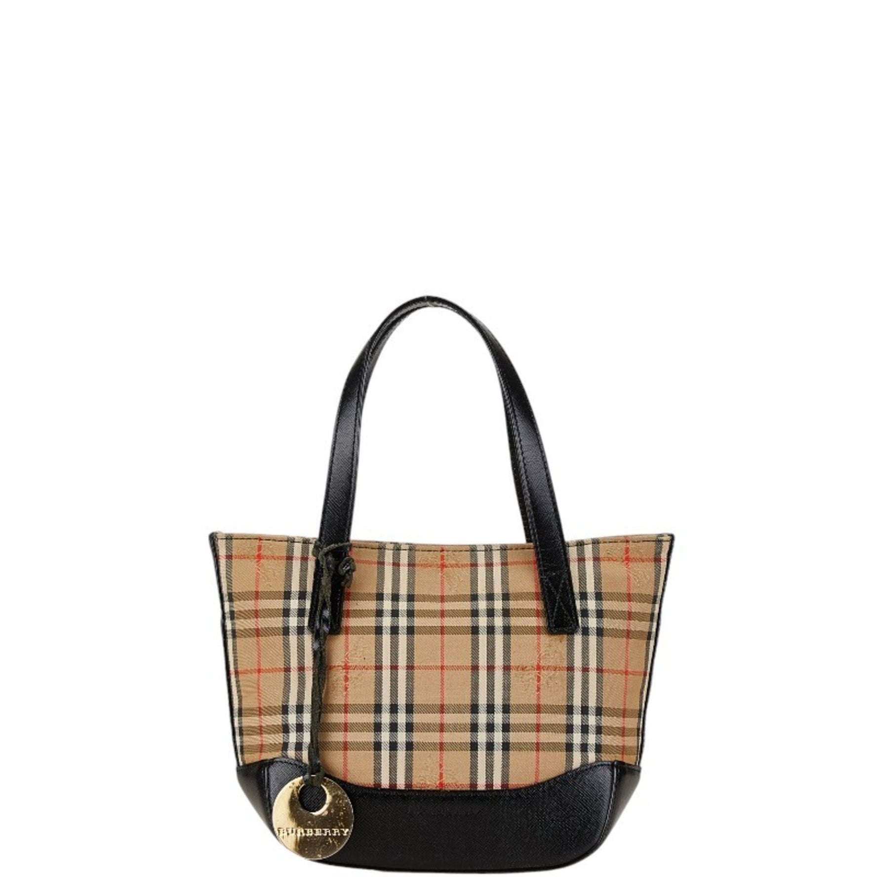 Burberry Nova Check Shadow Horse Handbag Beige Black Canvas Leather Women's BURBERRY