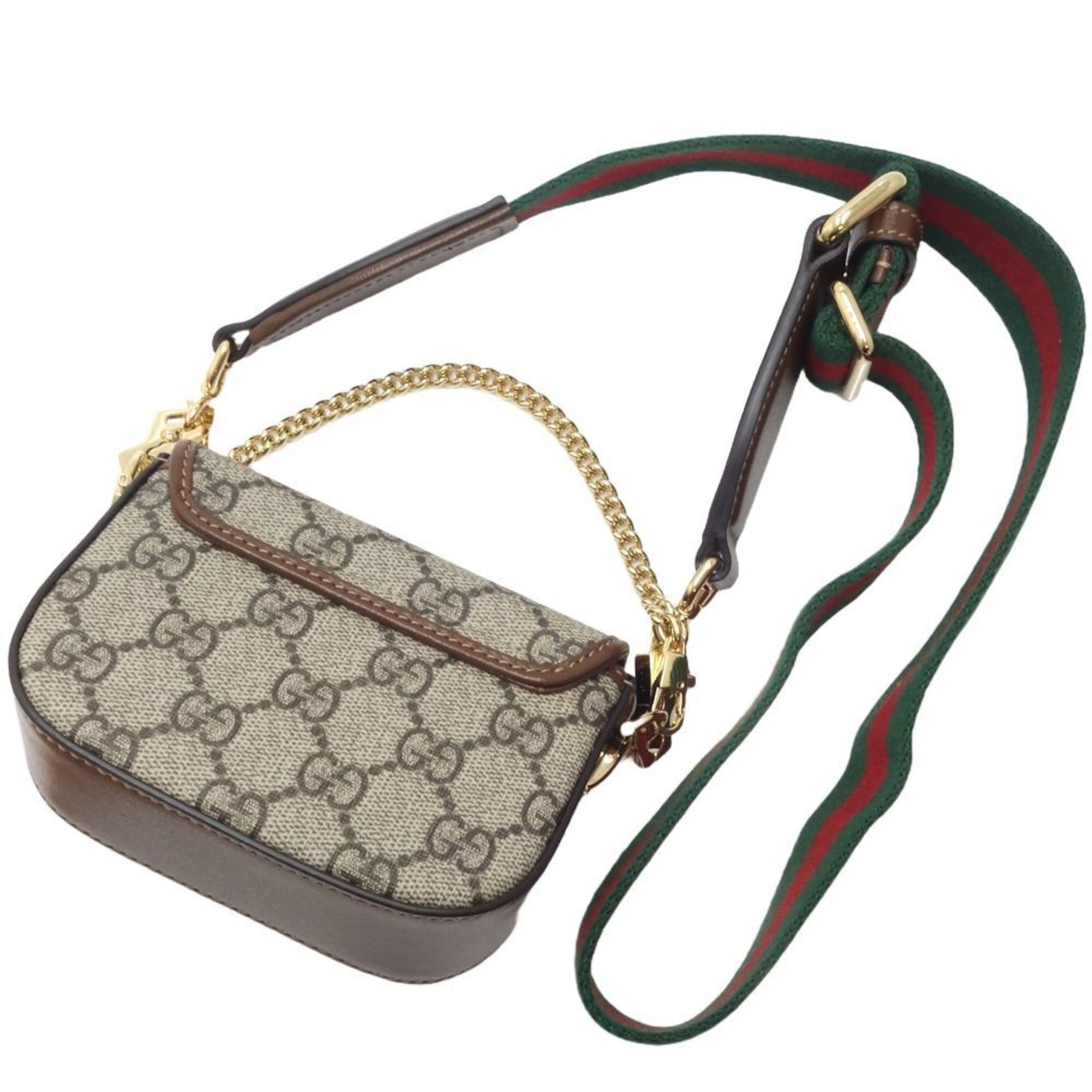 GUCCI Wallet Chain Shoulder Strap Horsebit GG Supreme Canvas Beige Brown