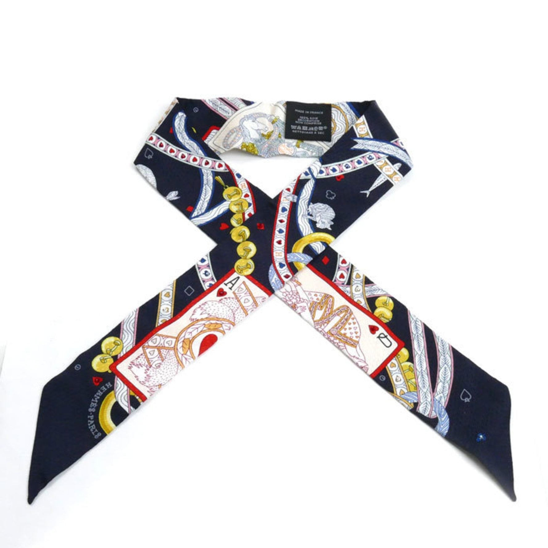 HERMES DAME DE COEUR Twilly Scarf Muffler Noir/Rouge/All 01 Rhinestone