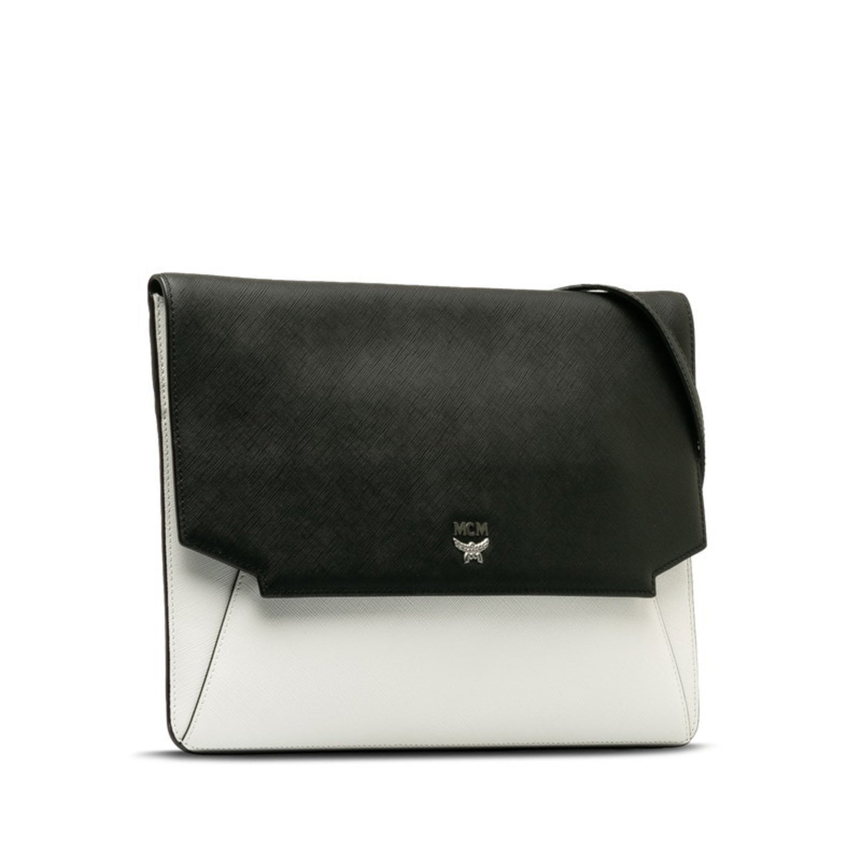 MCM Flat Shoulder Bag Black White Leather
