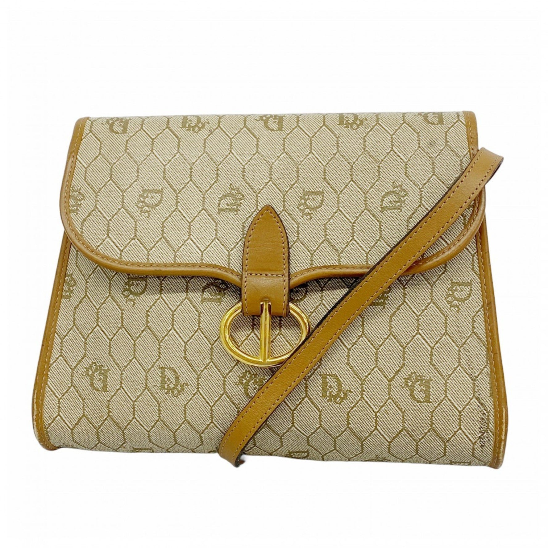 Christian Dior Shoulder Bag Honeycomb Beige Brown Women's