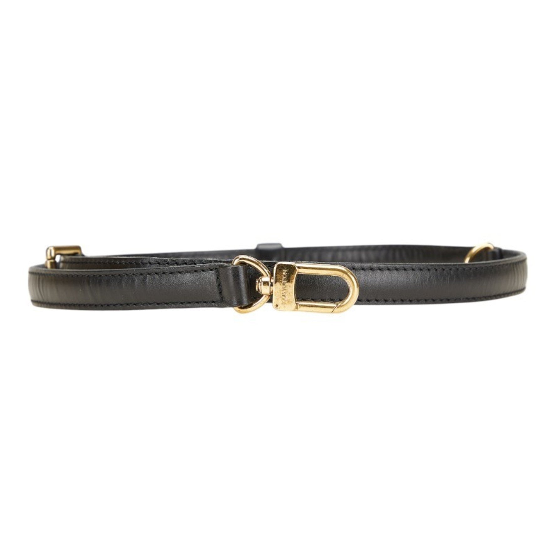 Louis Vuitton shoulder strap in black and gold leather for women.